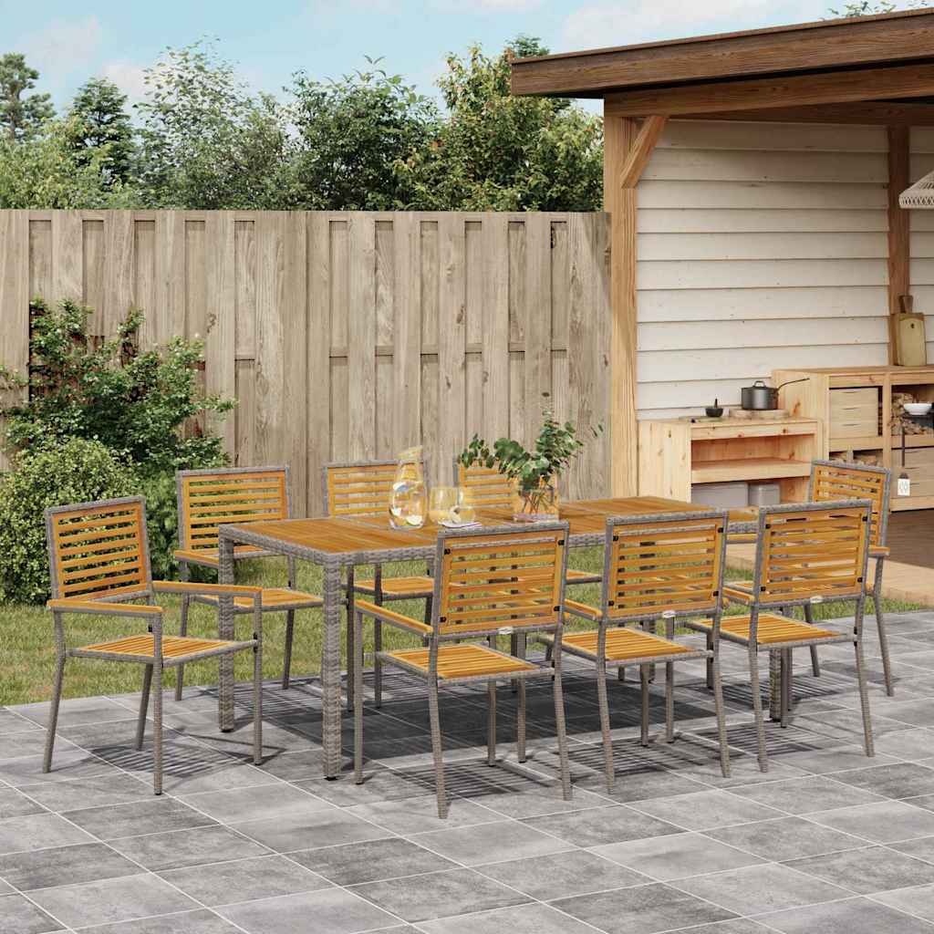 Garten Essgruppe 9 stk. Grau und Braun Poly-Rattan