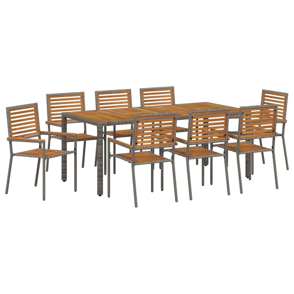 Garten Essgruppe 9 stk. Grau und Braun Poly-Rattan