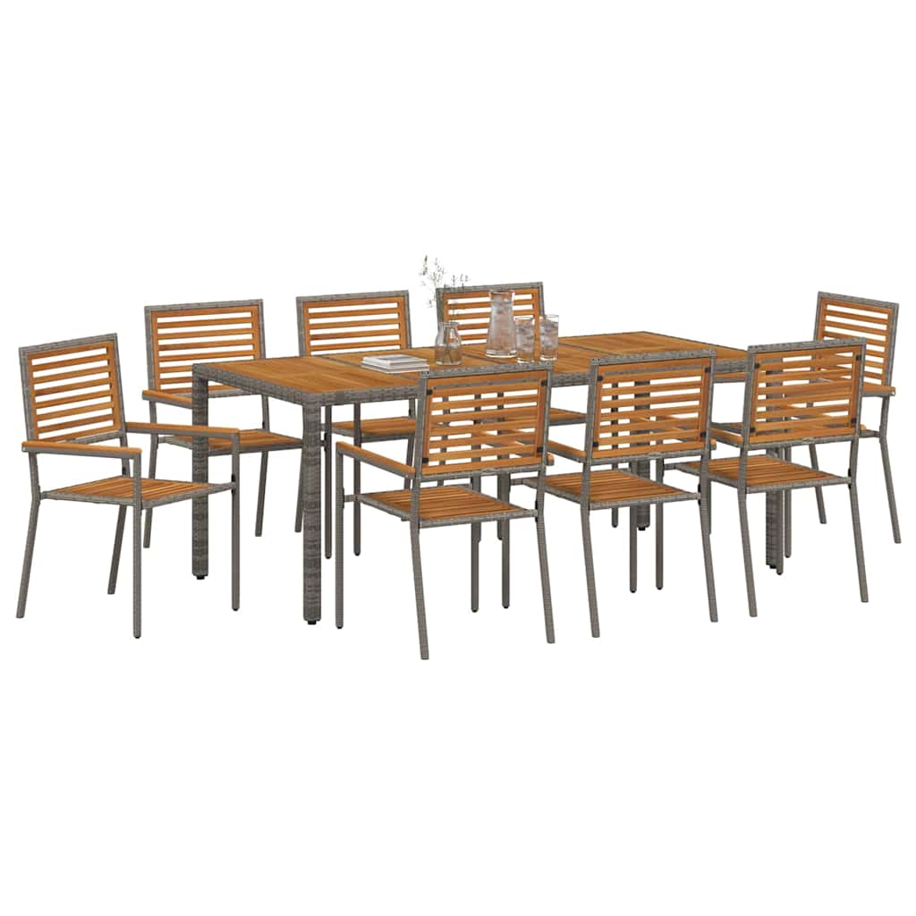 Garten Essgruppe 9 stk. Grau und Braun Poly-Rattan