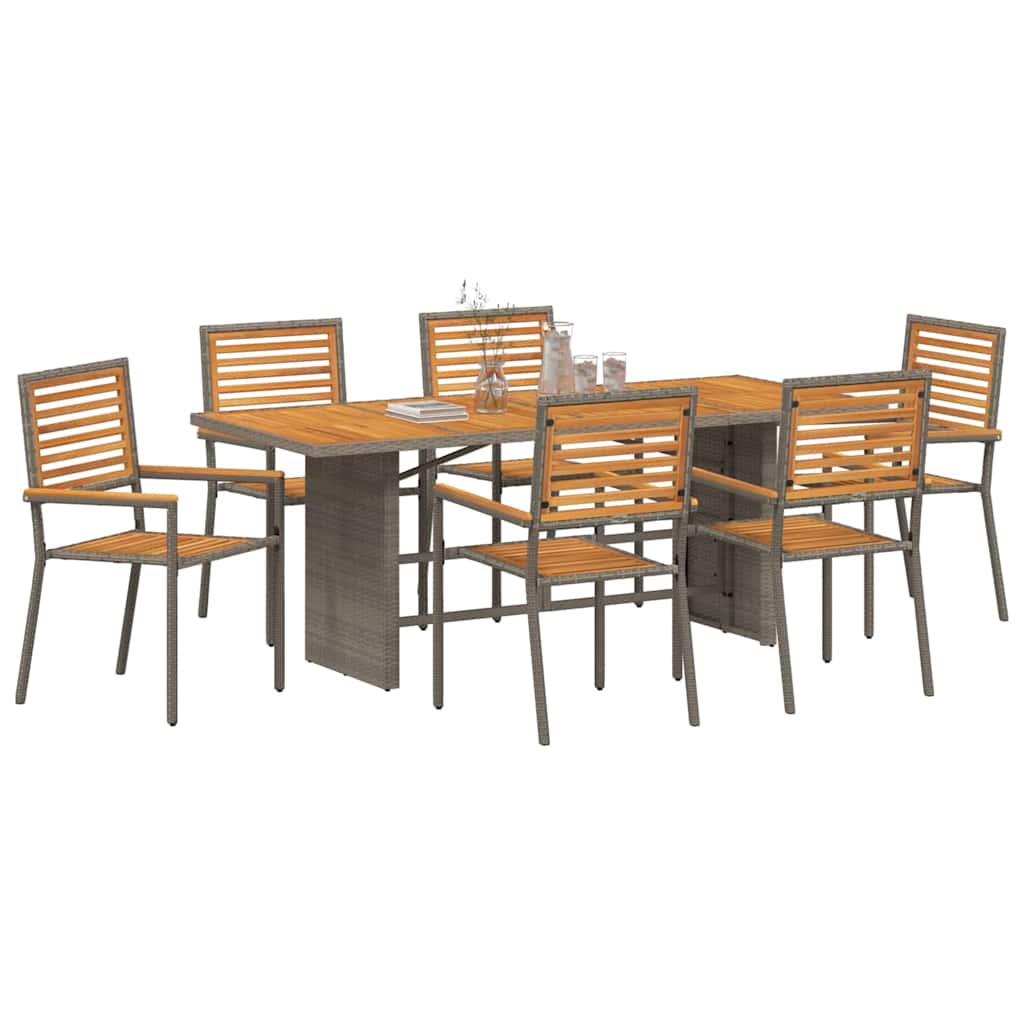 Garten Essgruppe 7 stk. Grau und Braun Poly-Rattan
