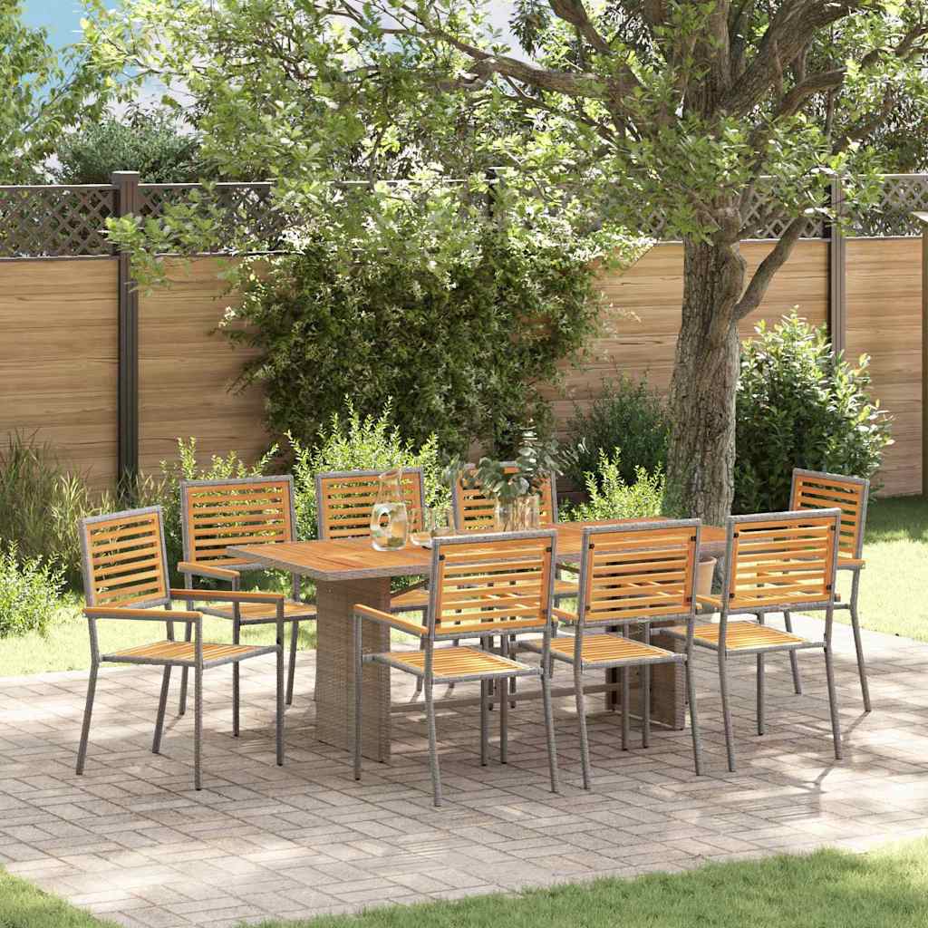 Garten Essgruppe 9 stk. Grau und Braun Poly-Rattan
