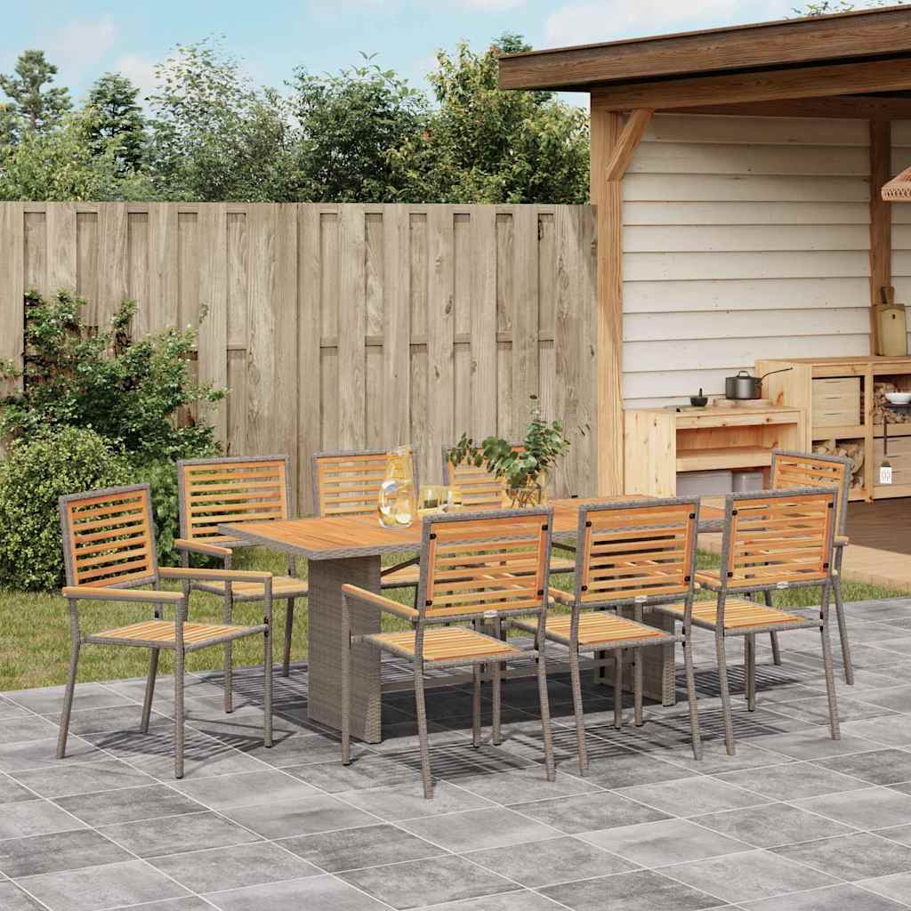 Garten Essgruppe 9 stk. Grau und Braun Poly-Rattan