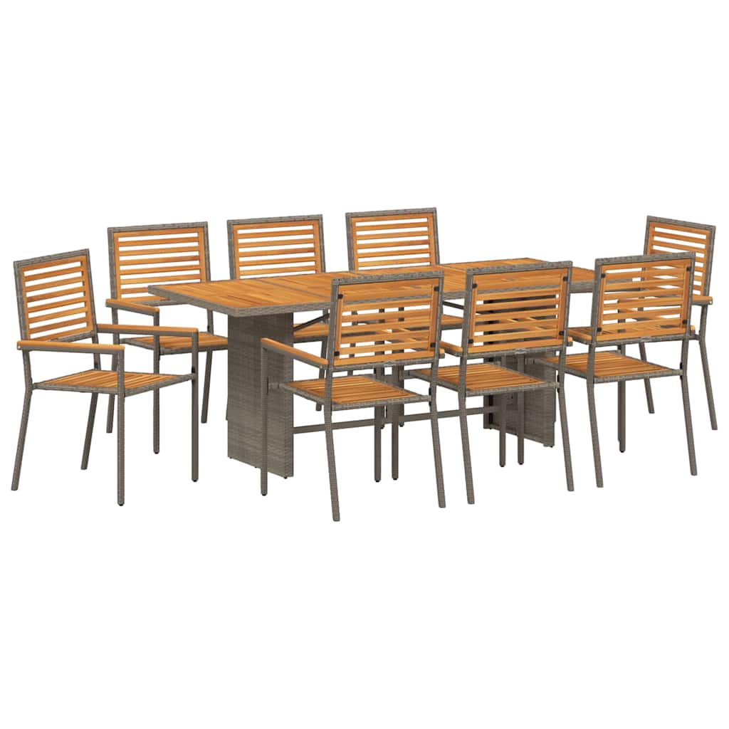 Garten Essgruppe 9 stk. Grau und Braun Poly-Rattan