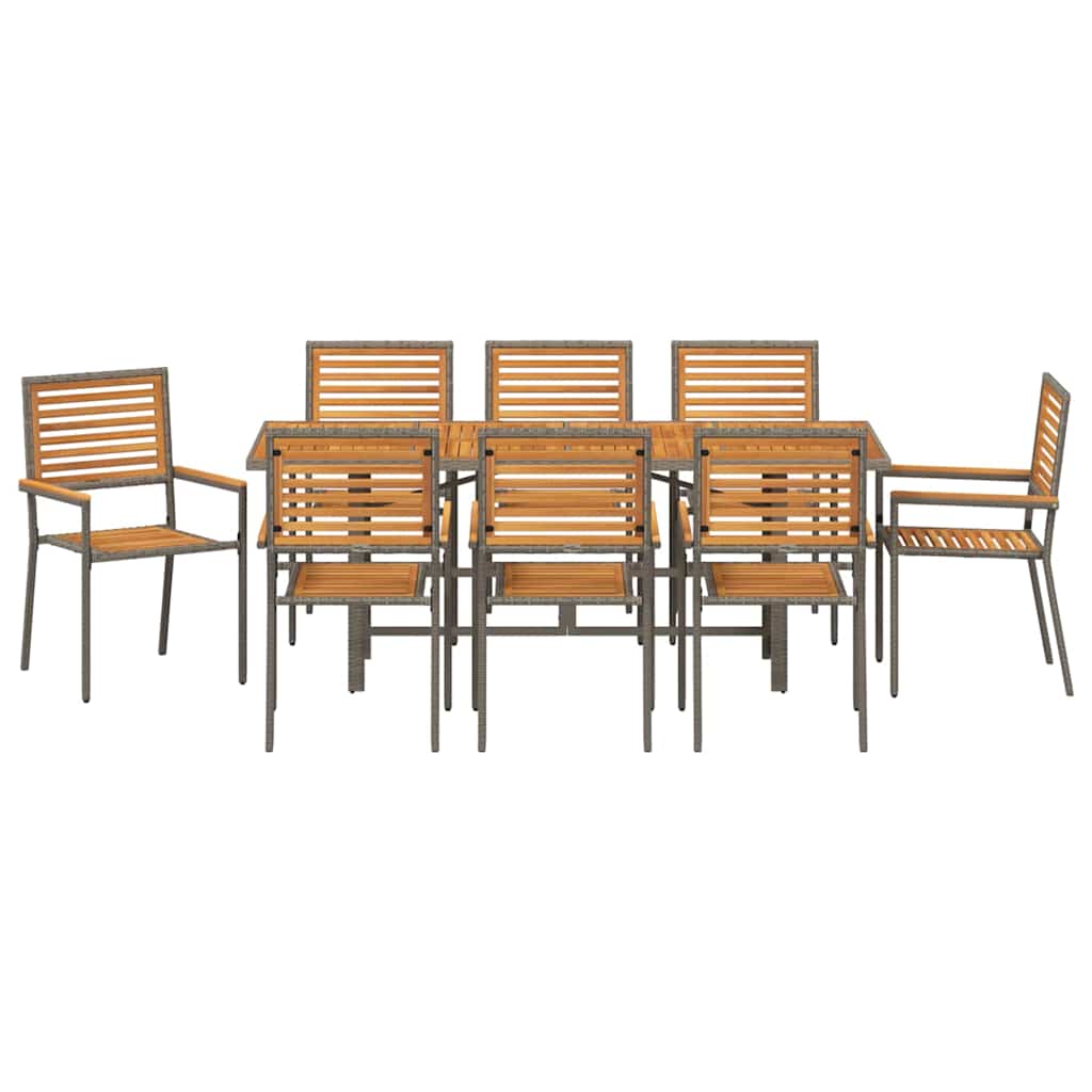 Garten Essgruppe 9 stk. Grau und Braun Poly-Rattan