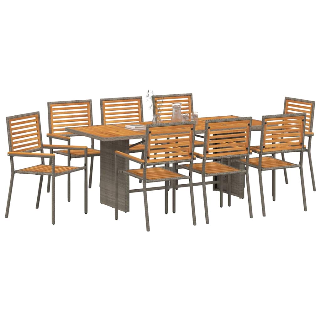 Garten Essgruppe 9 stk. Grau und Braun Poly-Rattan