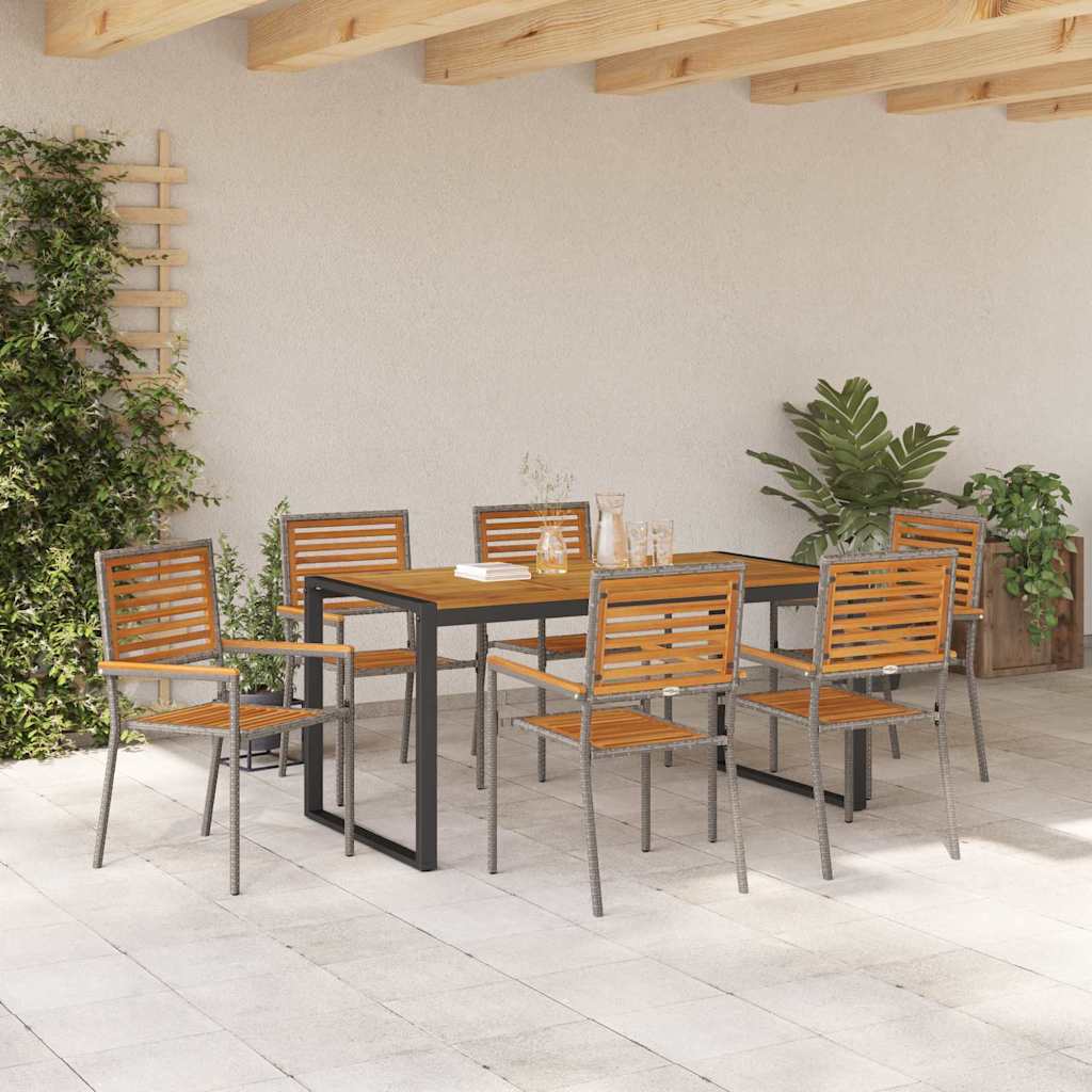 Garten Essgruppe 7 stk. Grau und Braun Poly-Rattan
