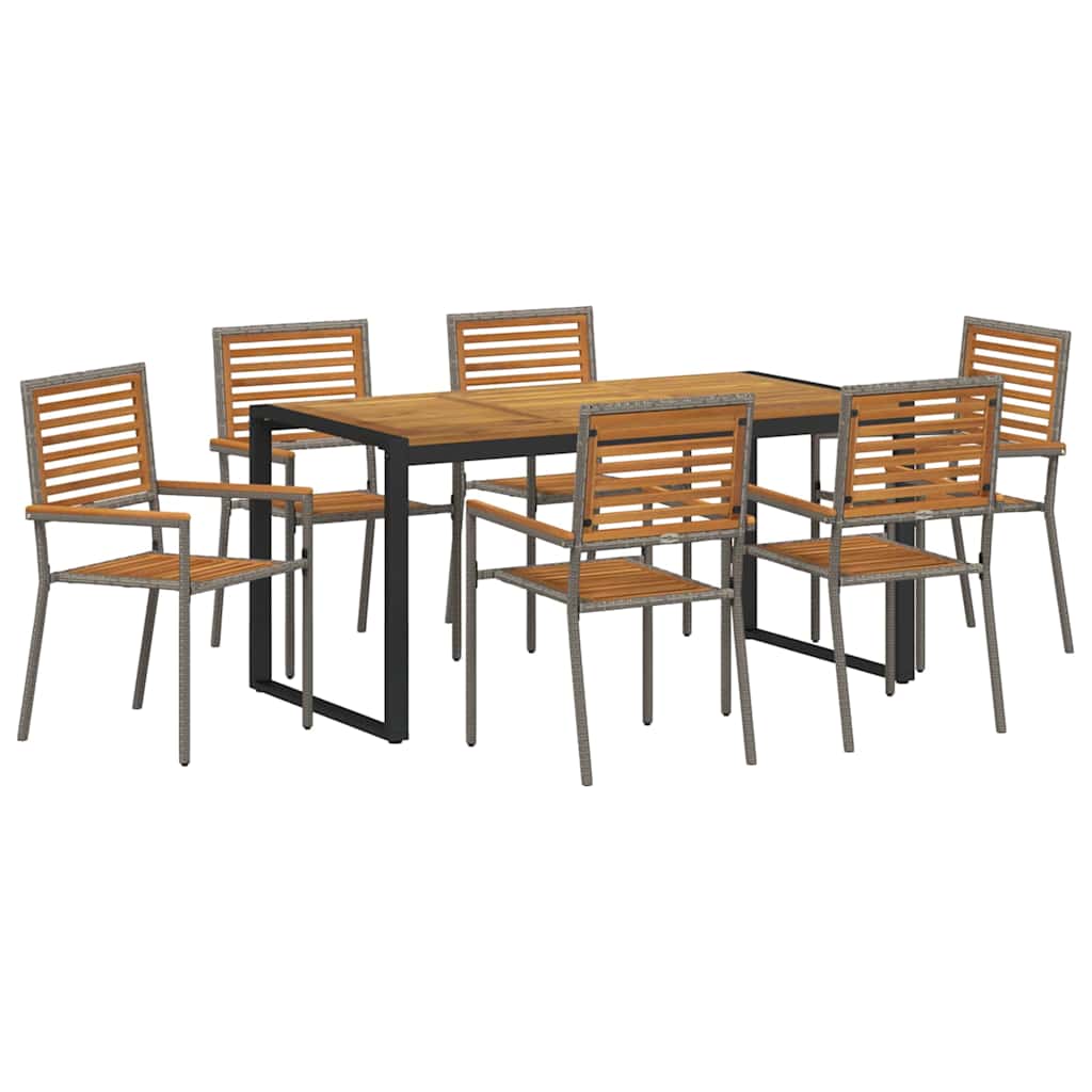 Garten Essgruppe 7 stk. Grau und Braun Poly-Rattan