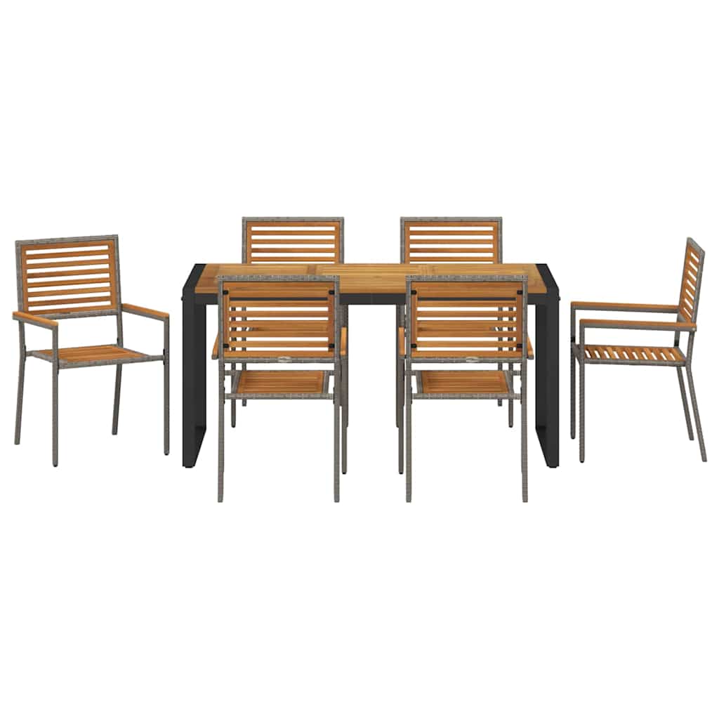 Garten Essgruppe 7 stk. Grau und Braun Poly-Rattan