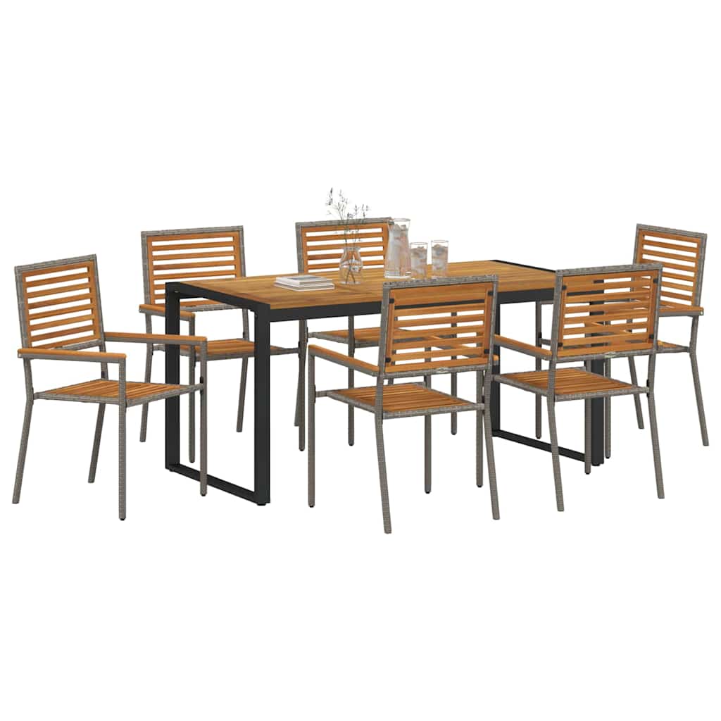 Garten Essgruppe 7 stk. Grau und Braun Poly-Rattan