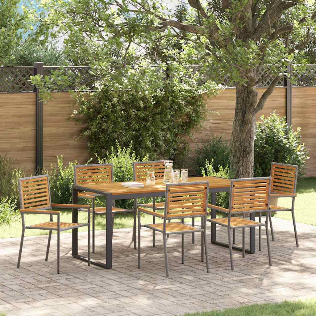 Garten Essgruppe 7 stk. Grau und Braun Poly-Rattan