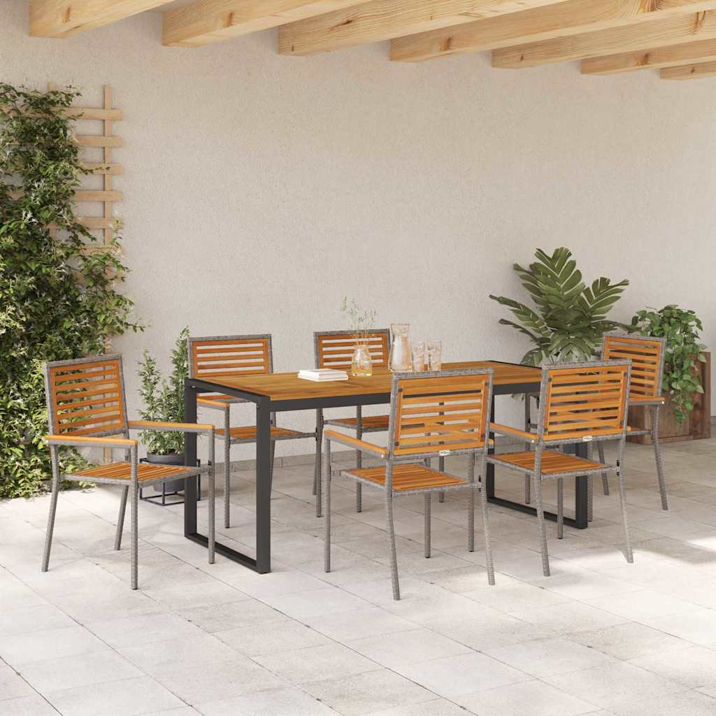 Garten Essgruppe 7 stk. Grau und Braun Poly-Rattan