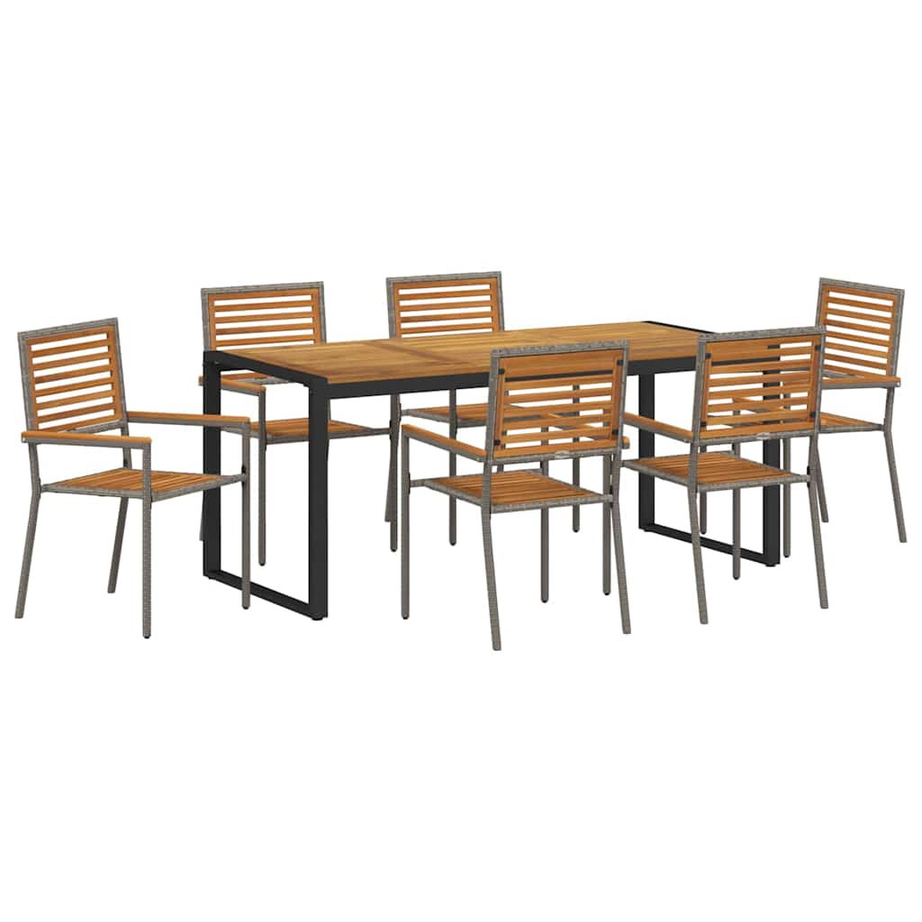 Garten Essgruppe 7 stk. Grau und Braun Poly-Rattan