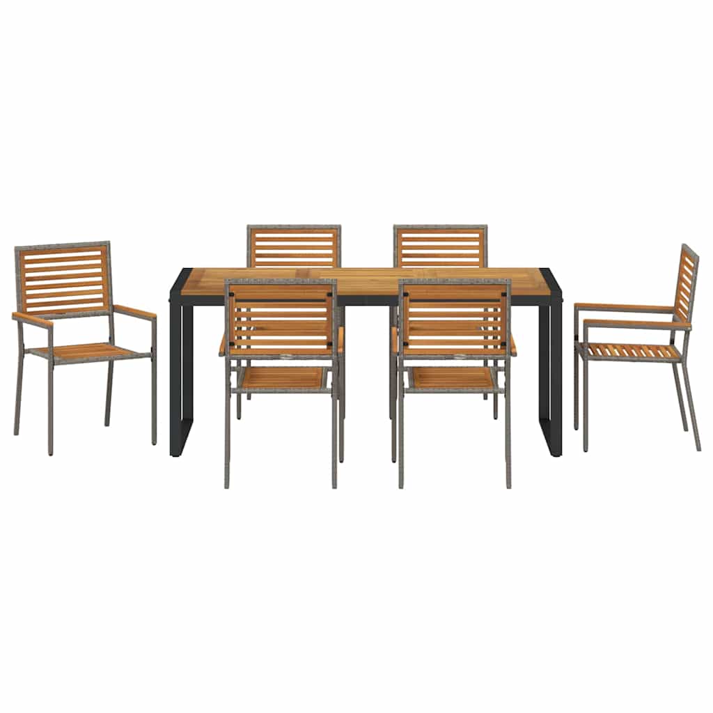 Garten Essgruppe 7 stk. Grau und Braun Poly-Rattan
