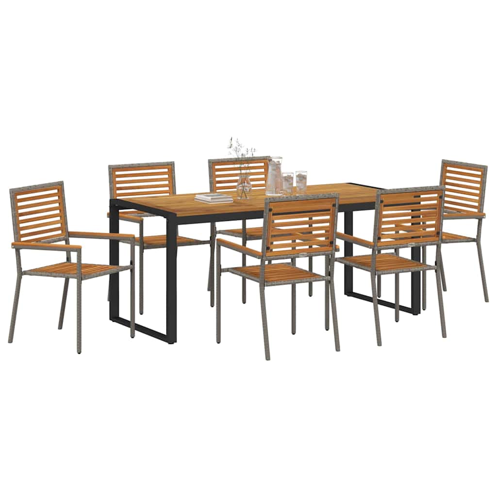Garten Essgruppe 7 stk. Grau und Braun Poly-Rattan