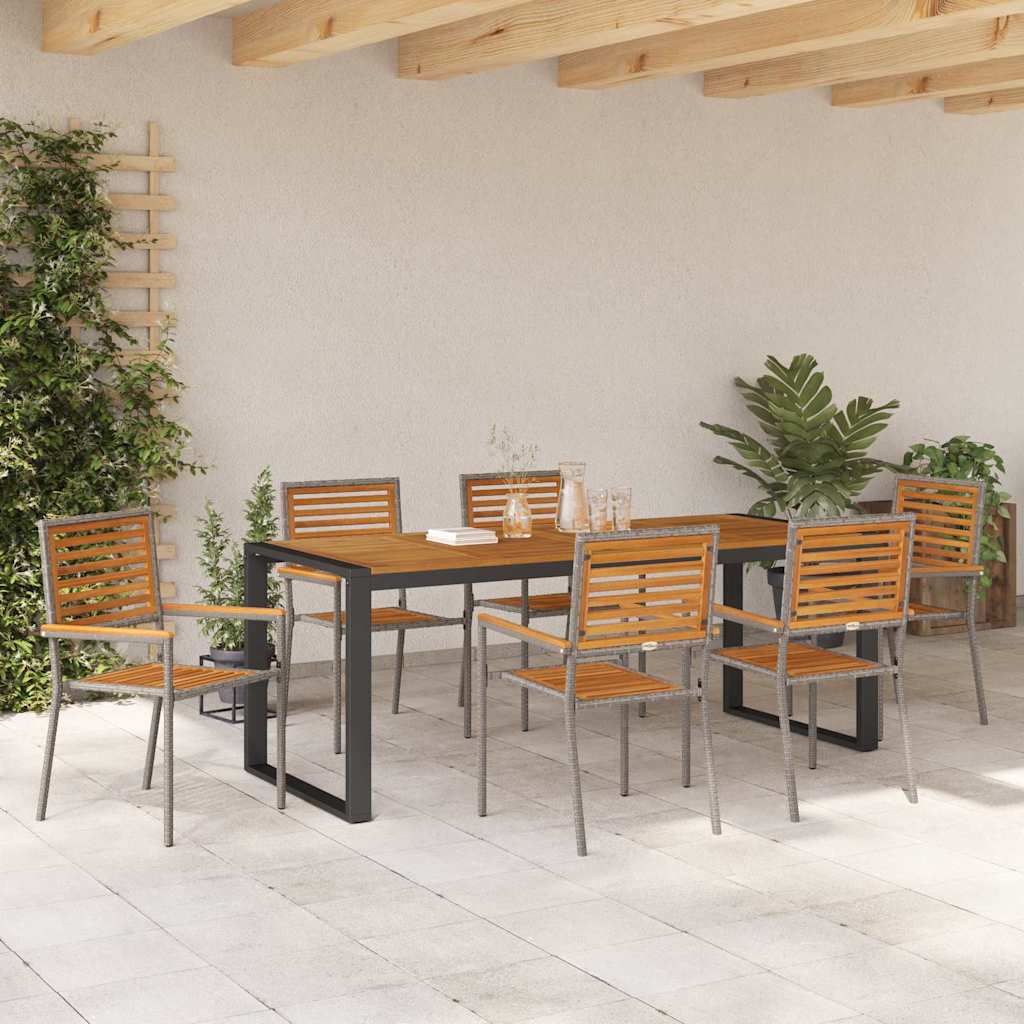 Garten Essgruppe 7 stk. Grau und Braun Poly-Rattan