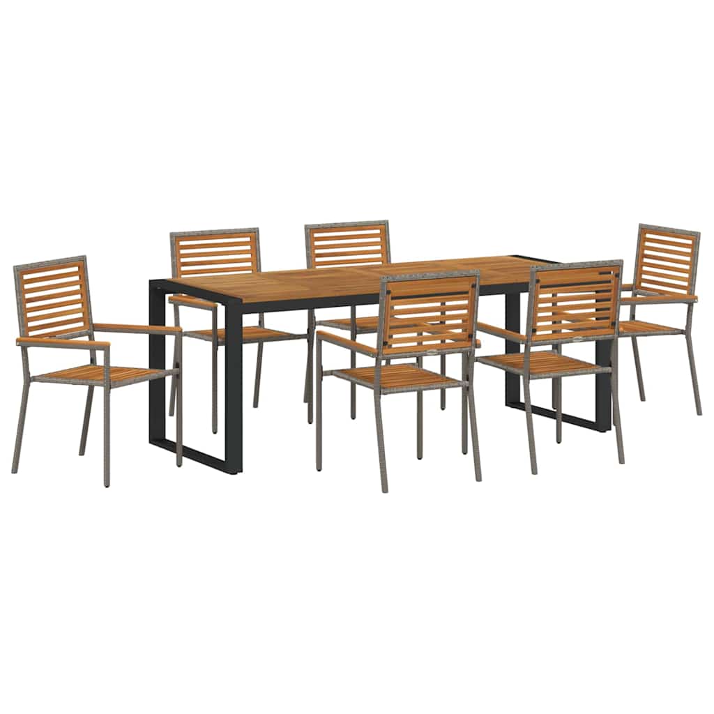 Garten Essgruppe 7 stk. Grau und Braun Poly-Rattan