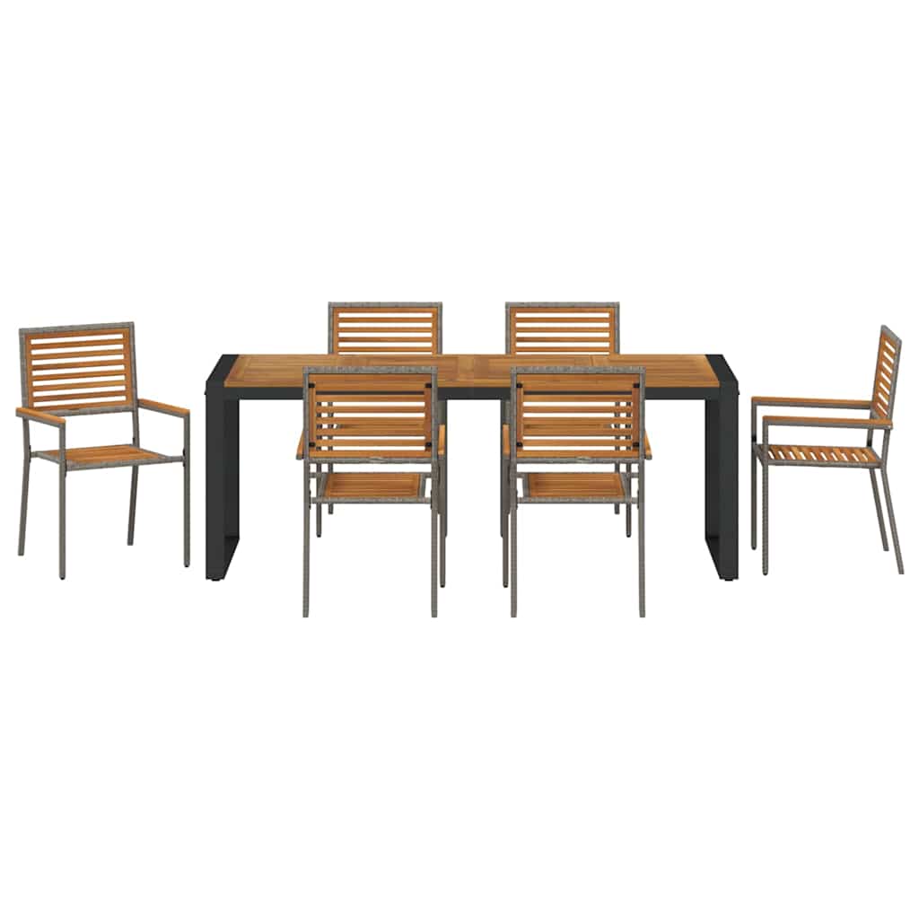 Garten Essgruppe 7 stk. Grau und Braun Poly-Rattan
