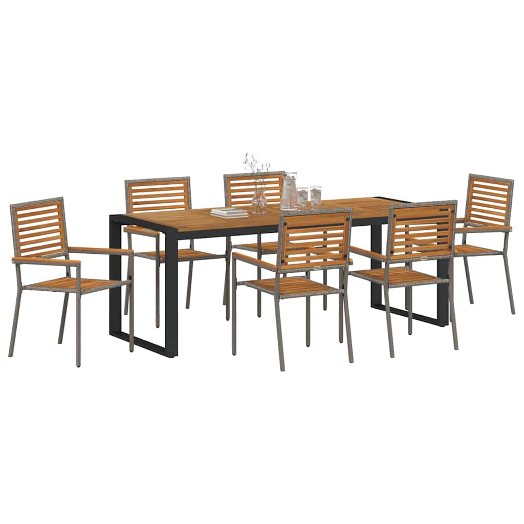 Garten Essgruppe 7 stk. Grau und Braun Poly-Rattan