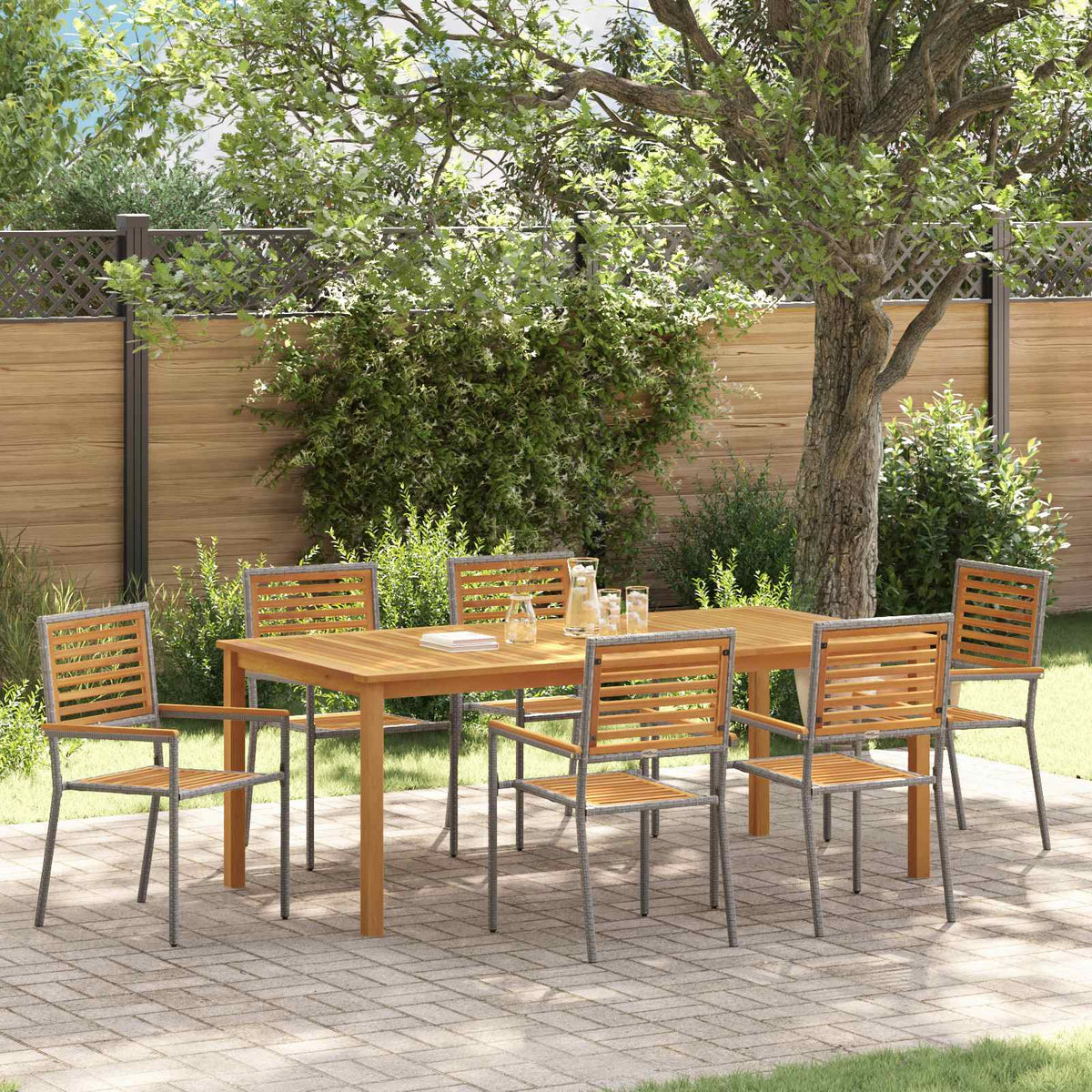 Garten Essgruppe 7 stk. Grau Massivholz Akazie