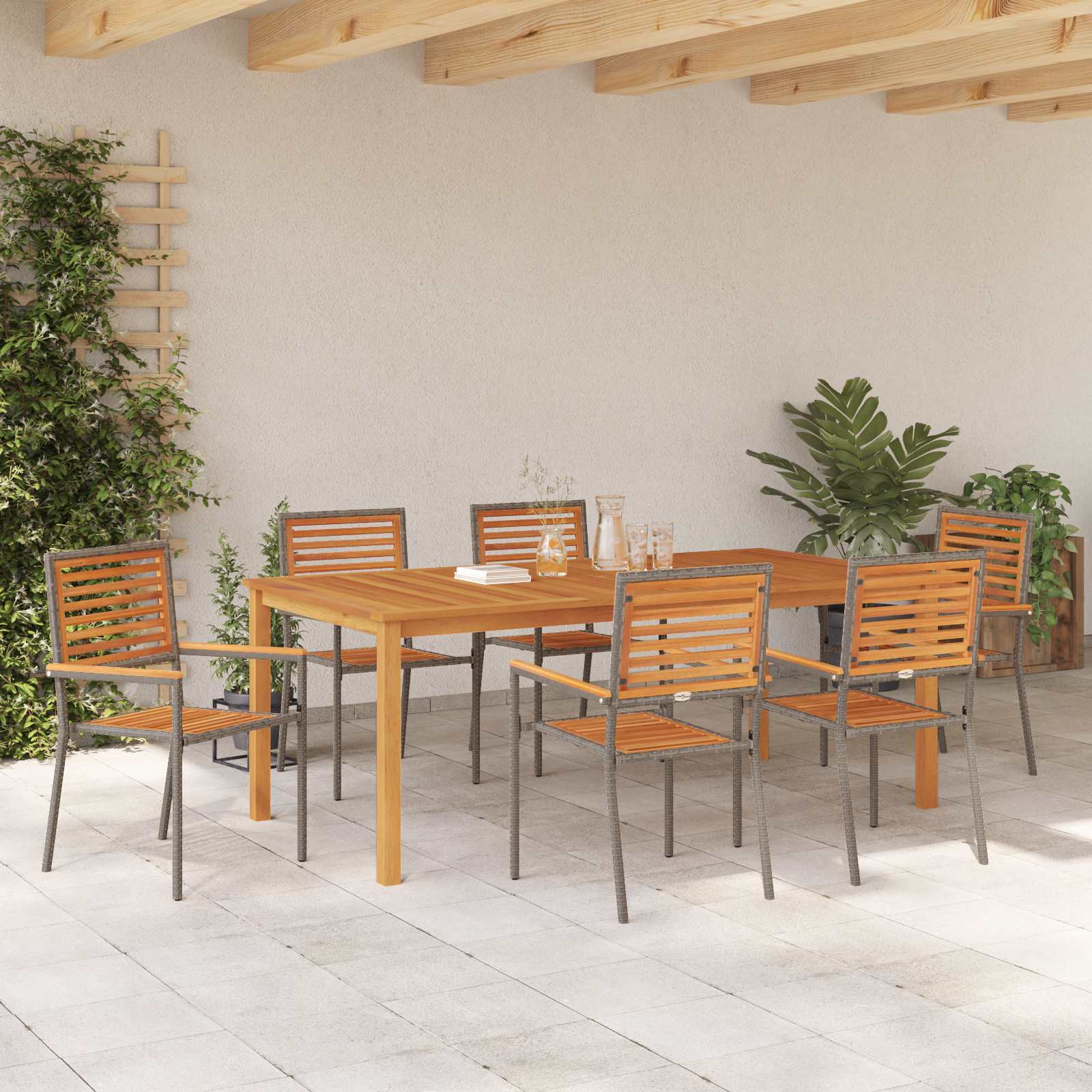Garten Essgruppe 7 Stk. Grau Massivholz Akazie
