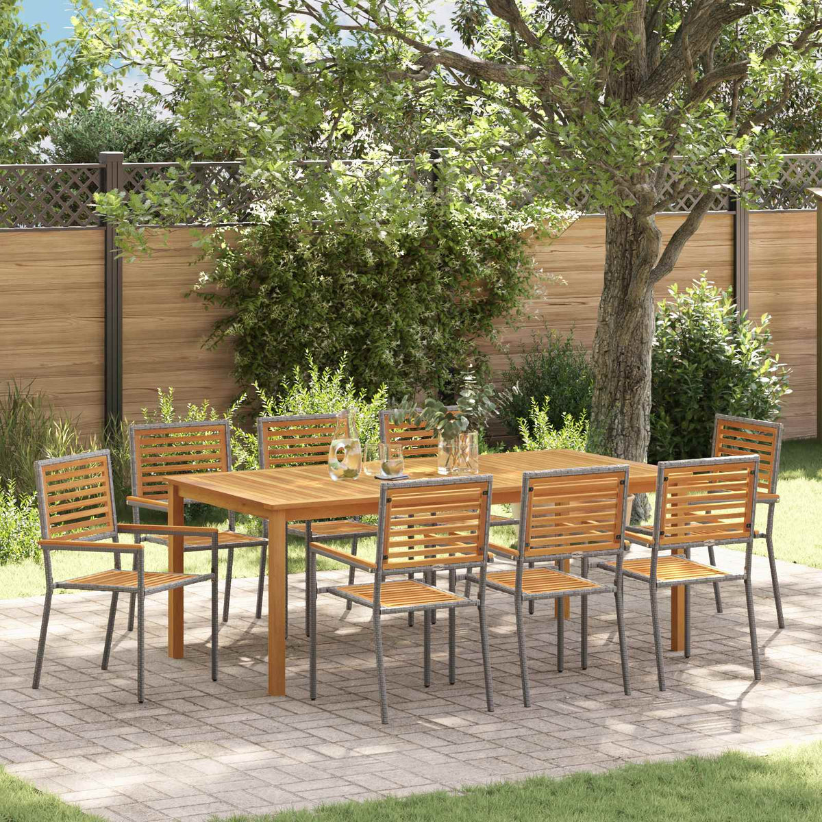 Garten Essgruppe 9 stk. Grau Massivholz Akazie