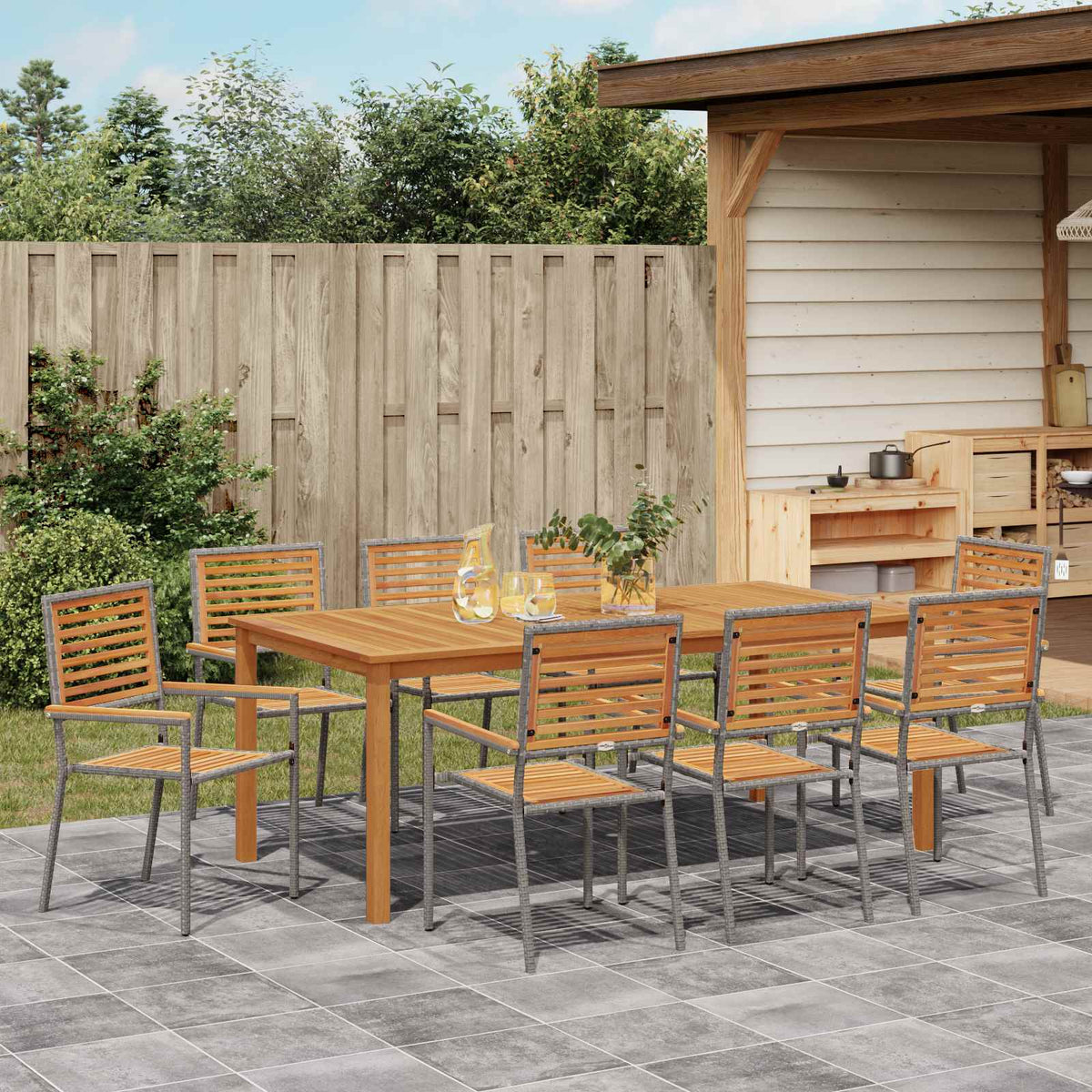 Garten Essgruppe 9 stk. Grau Massivholz Akazie