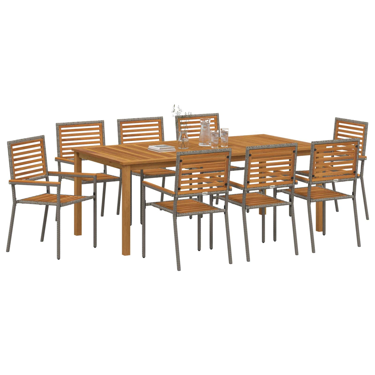 Garten Essgruppe 9 stk. Grau Massivholz Akazie