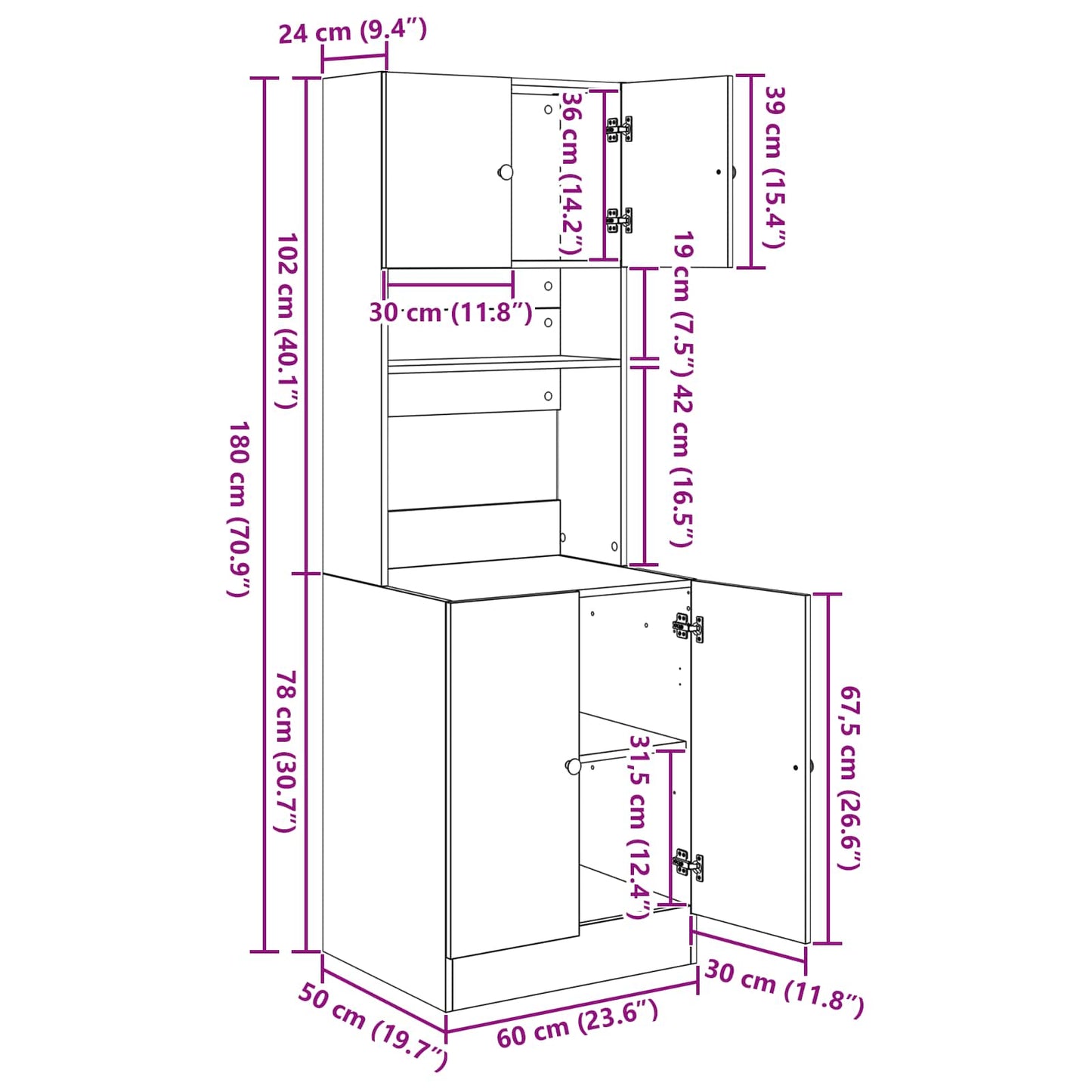 Küchenbuffet mit Regal 2 pcs Artisan-Eiche 60 x 50 x 180 cm