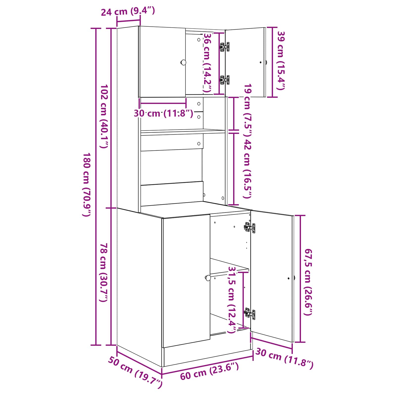 Küchenbuffet mit Regal 2 pcs Artisan-Eiche 60 x 50 x 180 cm
