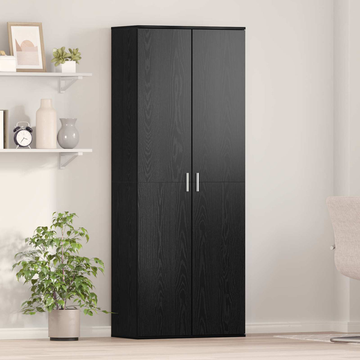 Highboard 70 x 33,5 x 180 cm Holzwerkstoff Schwarz Eichen-Optik