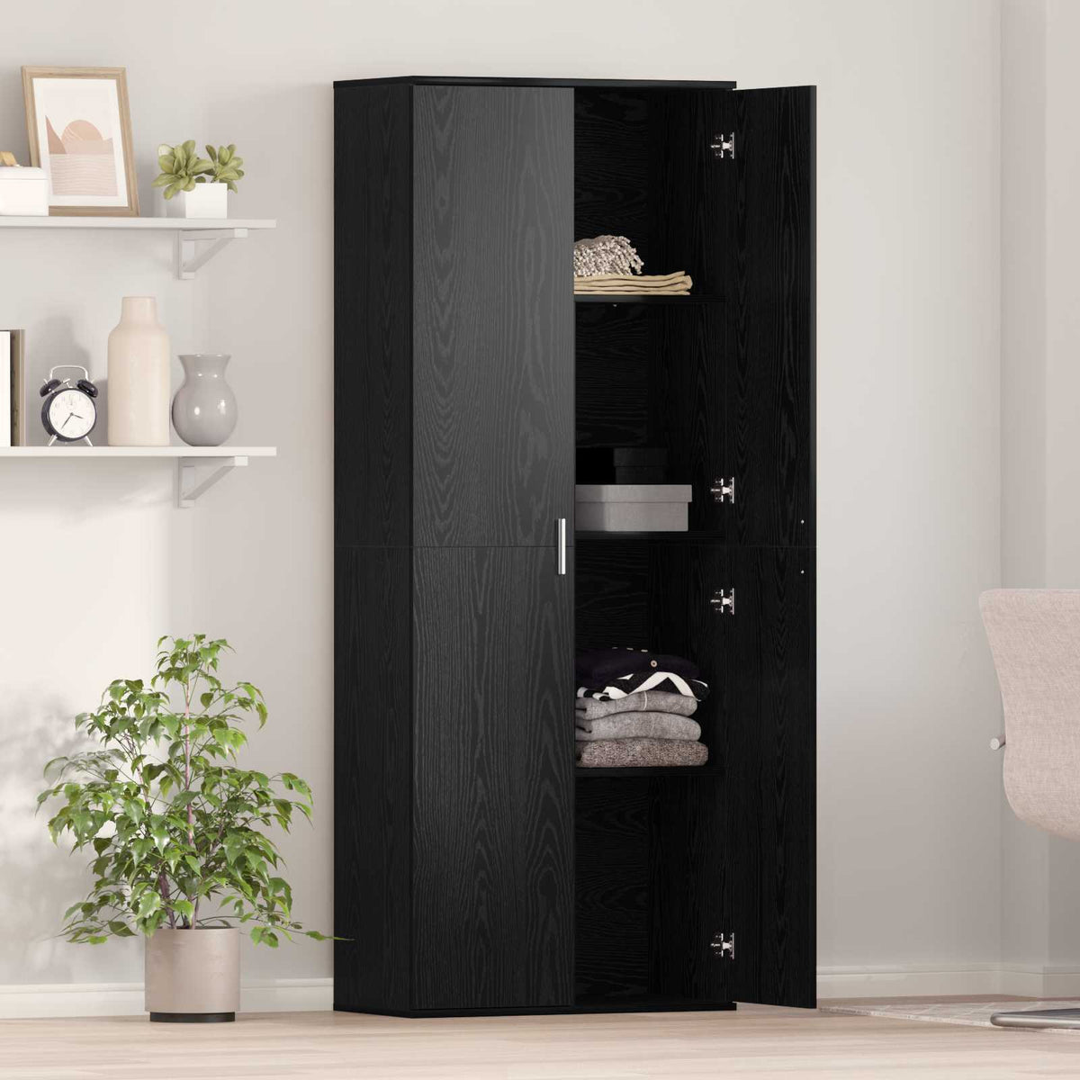 Highboard 70 x 33,5 x 180 cm Holzwerkstoff Schwarz Eichen-Optik