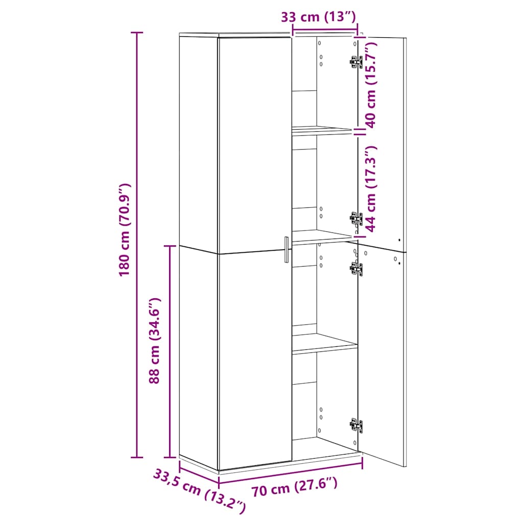 Highboard 70 x 33,5 x 180 cm Holzwerkstoff Schwarz Eichen-Optik
