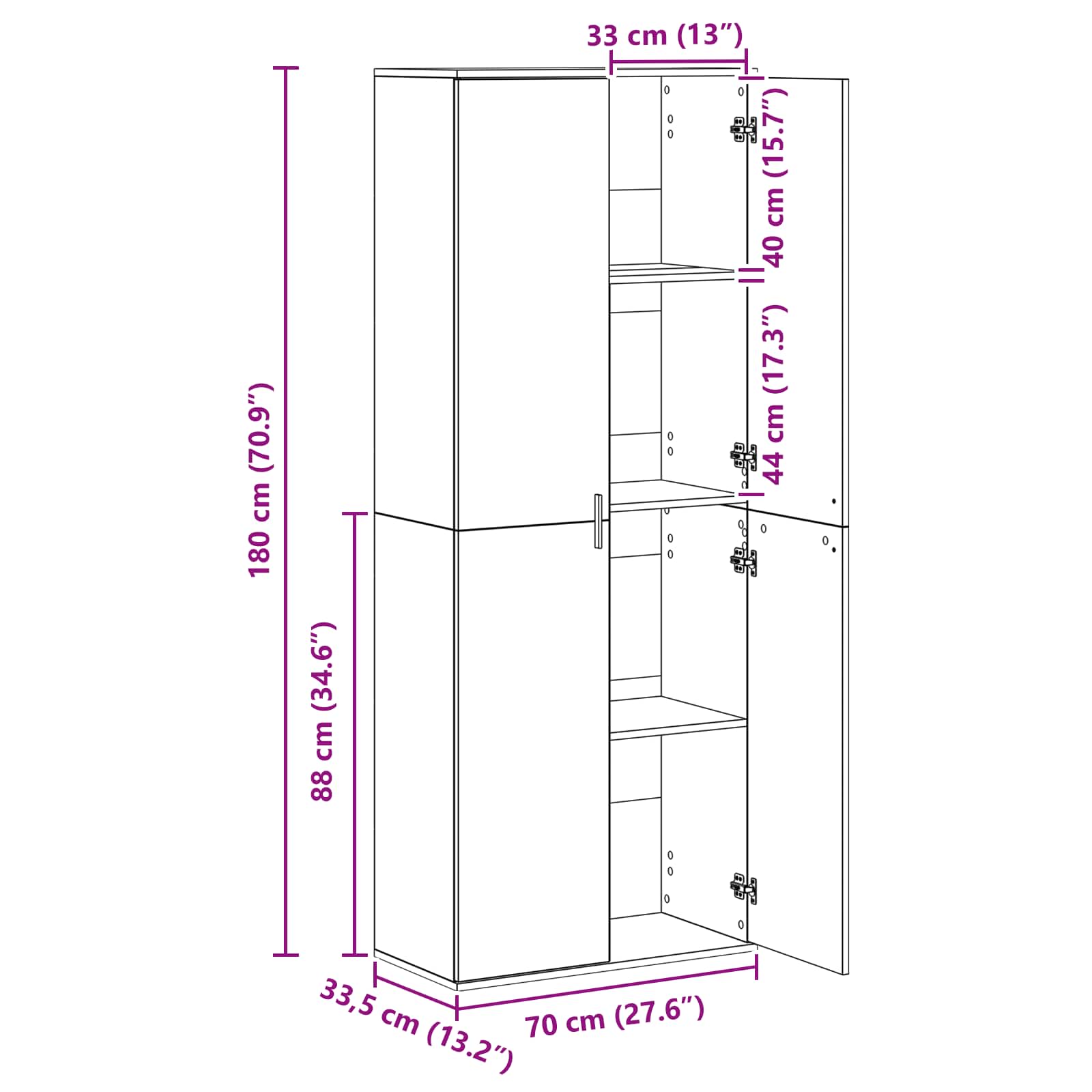 Highboard 70 x 33,5 x 180 cm Holzwerkstoff Schwarz Eichen-Optik