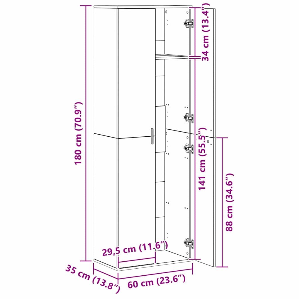 Highboard Eiche handwerklich 60 x 35 x 180 cm Holzwerkstoff