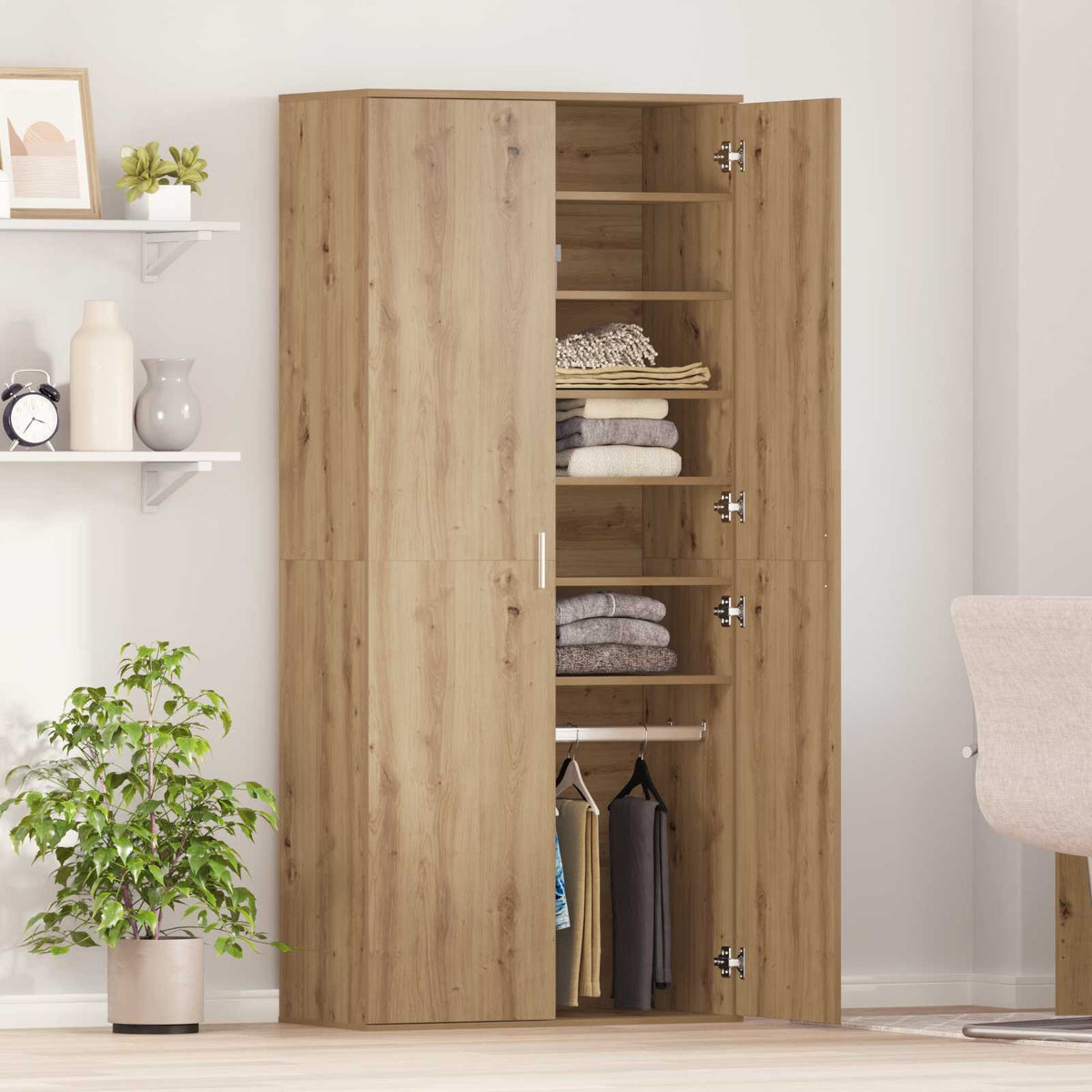 Highboard 80 x 39 x 178 cm Holzwerkstoff Artisan-Eiche