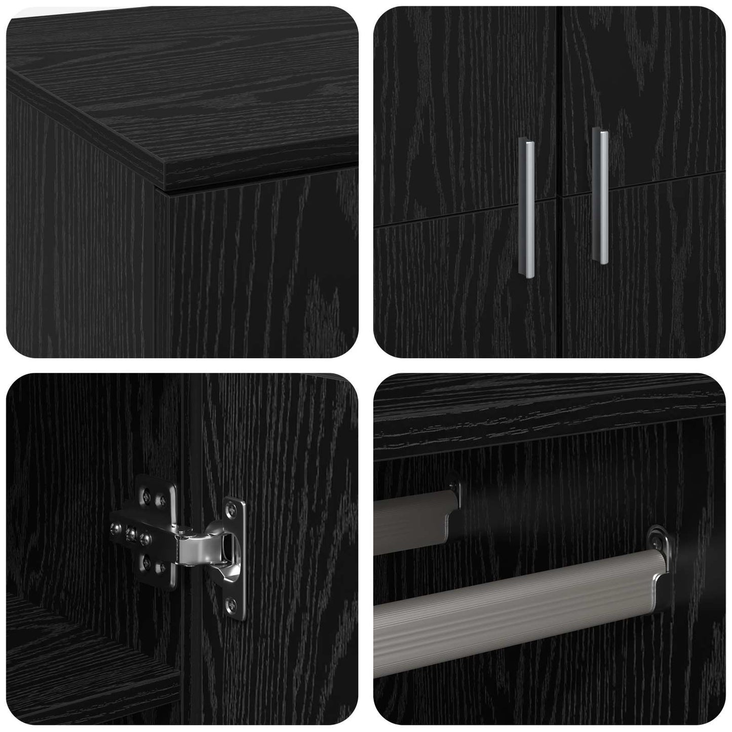 Hochschrank Schwarz Eichen-Optik 80 x 39 x 178 cm Holzwerkstoff