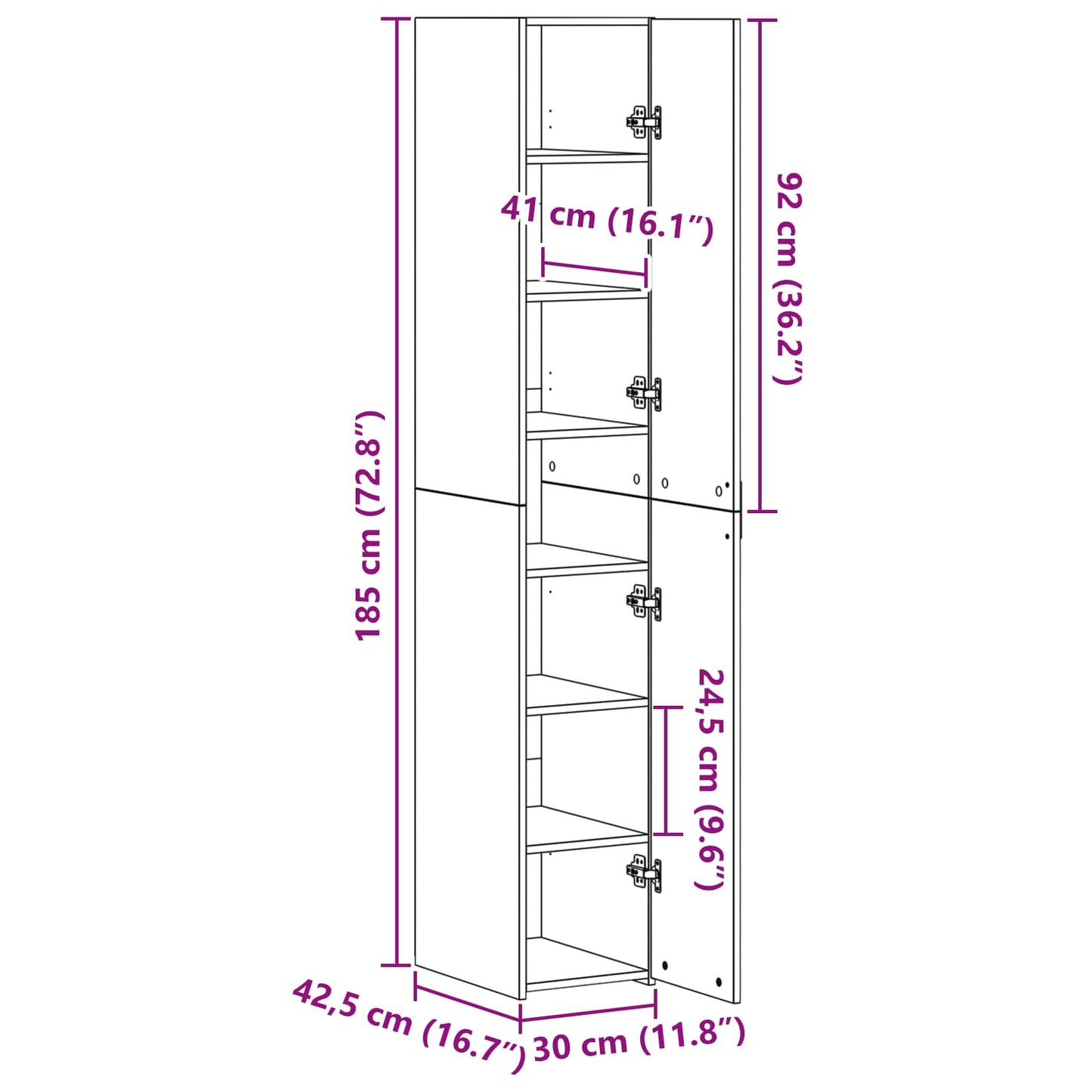 Highboard 2 pcs Altholz 30 x 42,5 x 185 cm