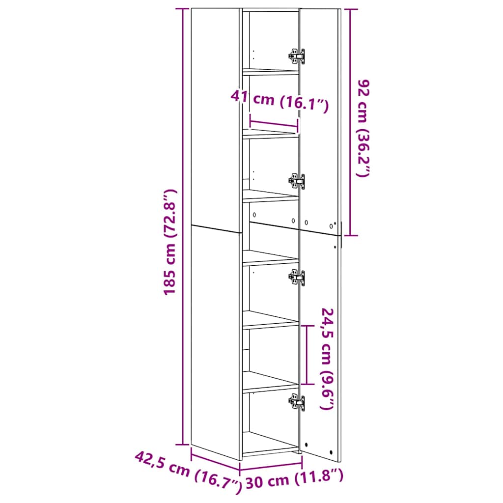 Highboard 2 pcs Schwarz Eichen-Optik 30 x 42,5 x 185 cm