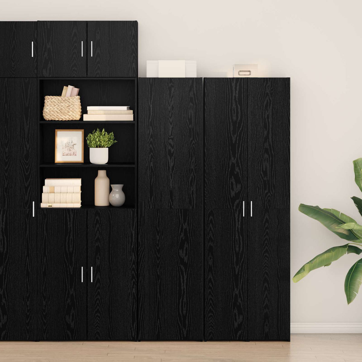 Highboard Schwarz Eichen-Optik 45 x 42,5 x 185 cm