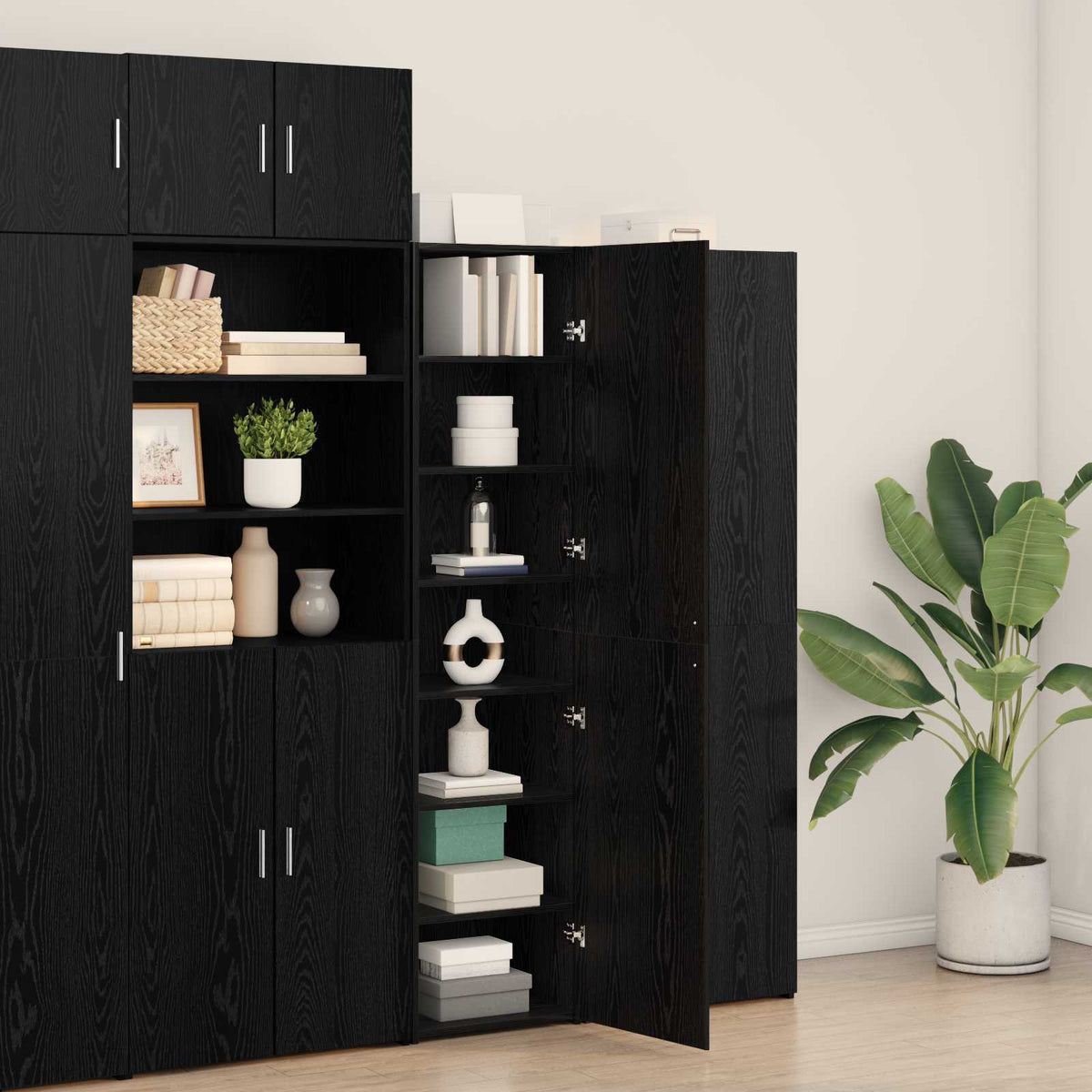 Highboard Schwarz Eichen-Optik 45 x 42,5 x 185 cm