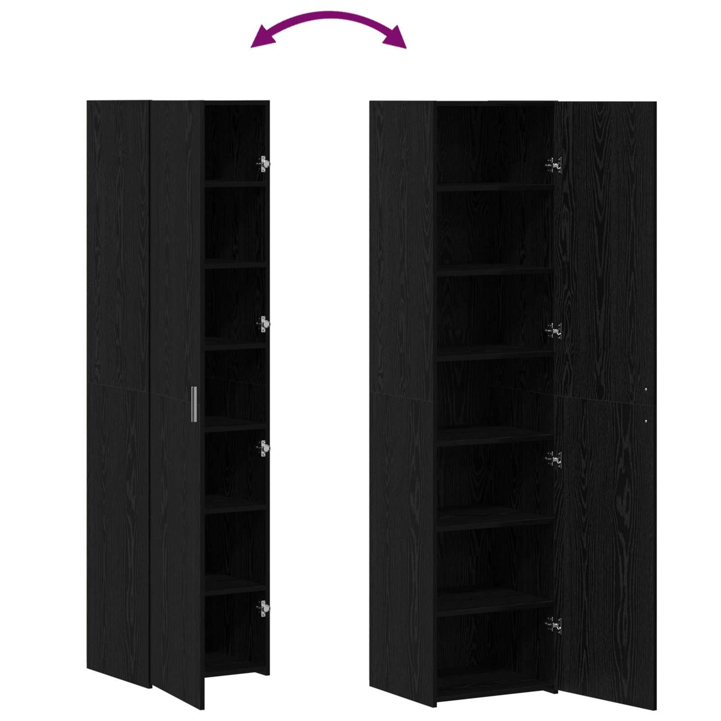 Highboard Schwarz Eichen-Optik 45 x 42,5 x 185 cm