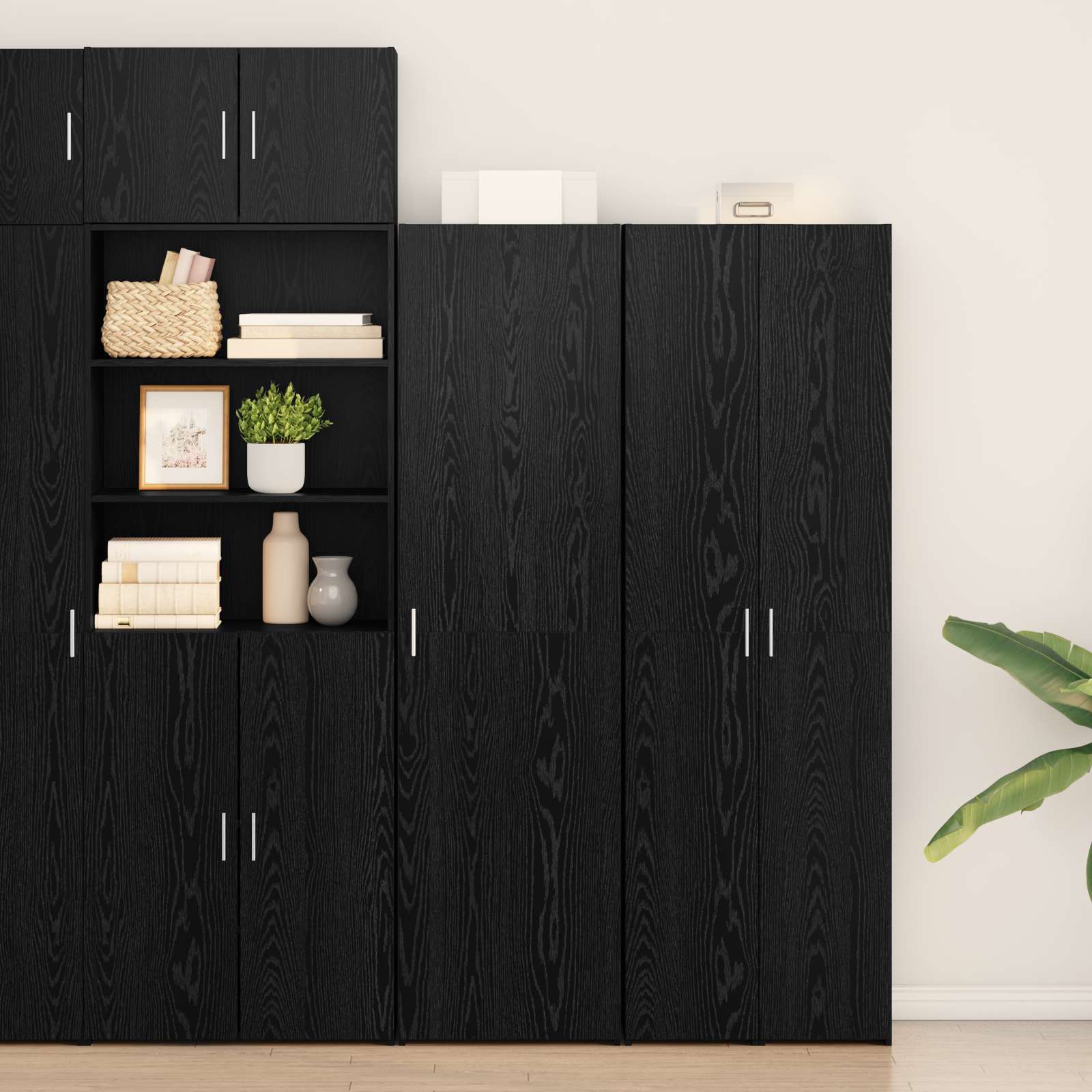 Highboard 2 pcs Schwarz Eichen-Optik 50 x 42,5 x 185 cm