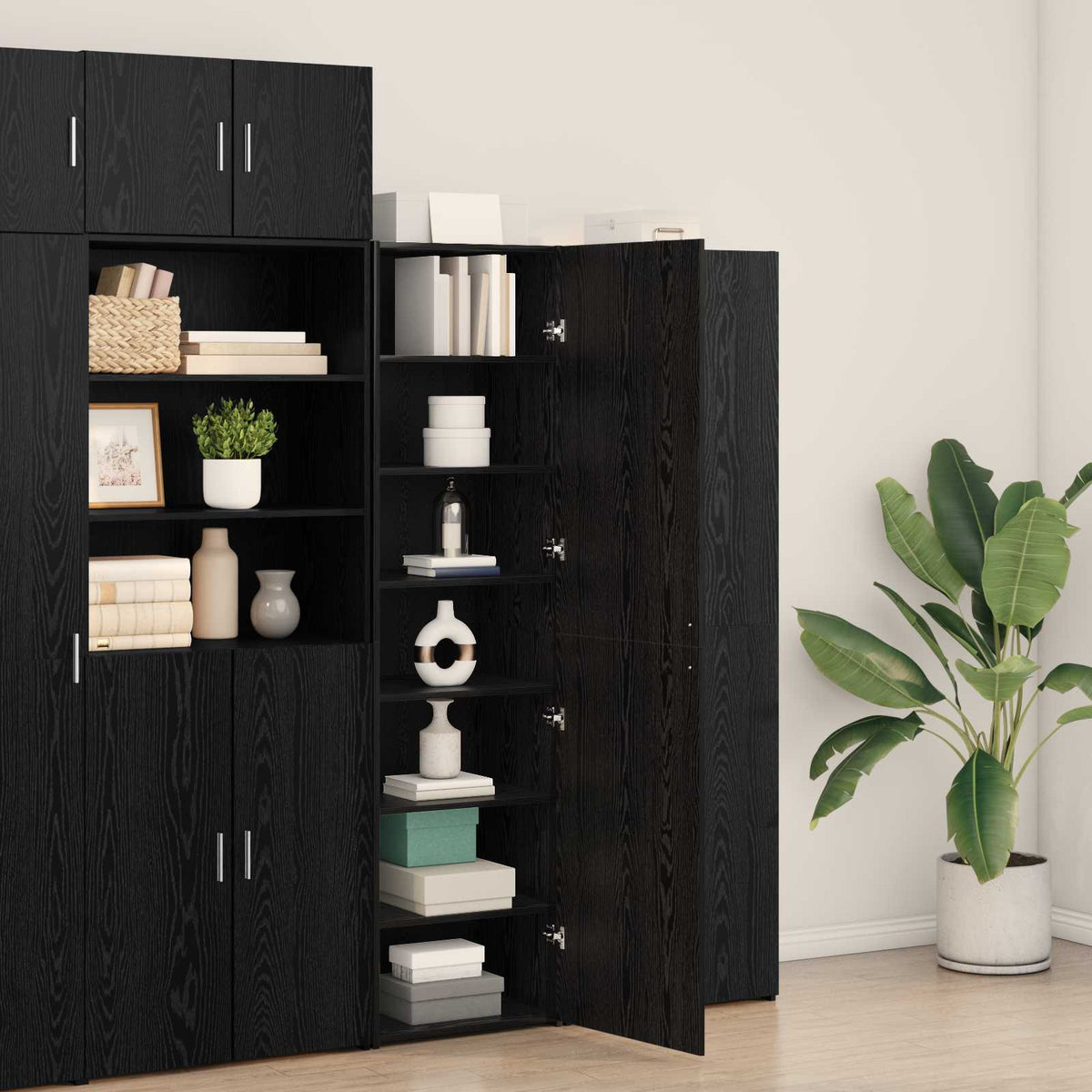 Highboard Schwarz Eichen-Optik 50 x 42,5 x 185 cm