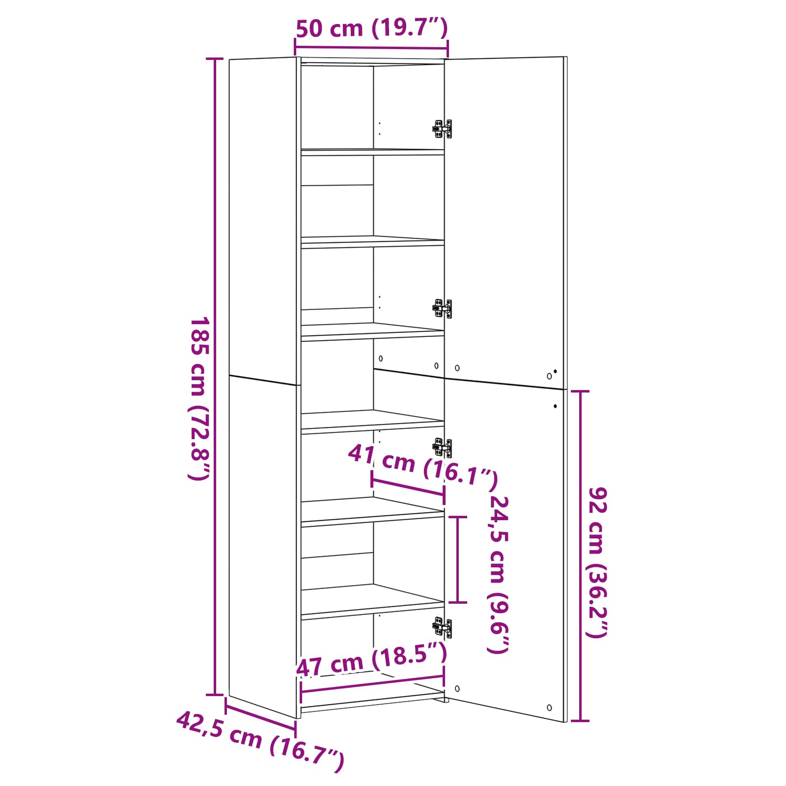 Highboard 2 pcs Schwarz Eichen-Optik 50 x 42,5 x 185 cm