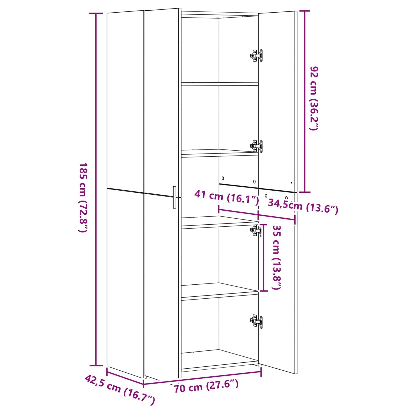 Highboard 2 pcs Schwarz Eichen-Optik 70 x 42,5 x 185 cm