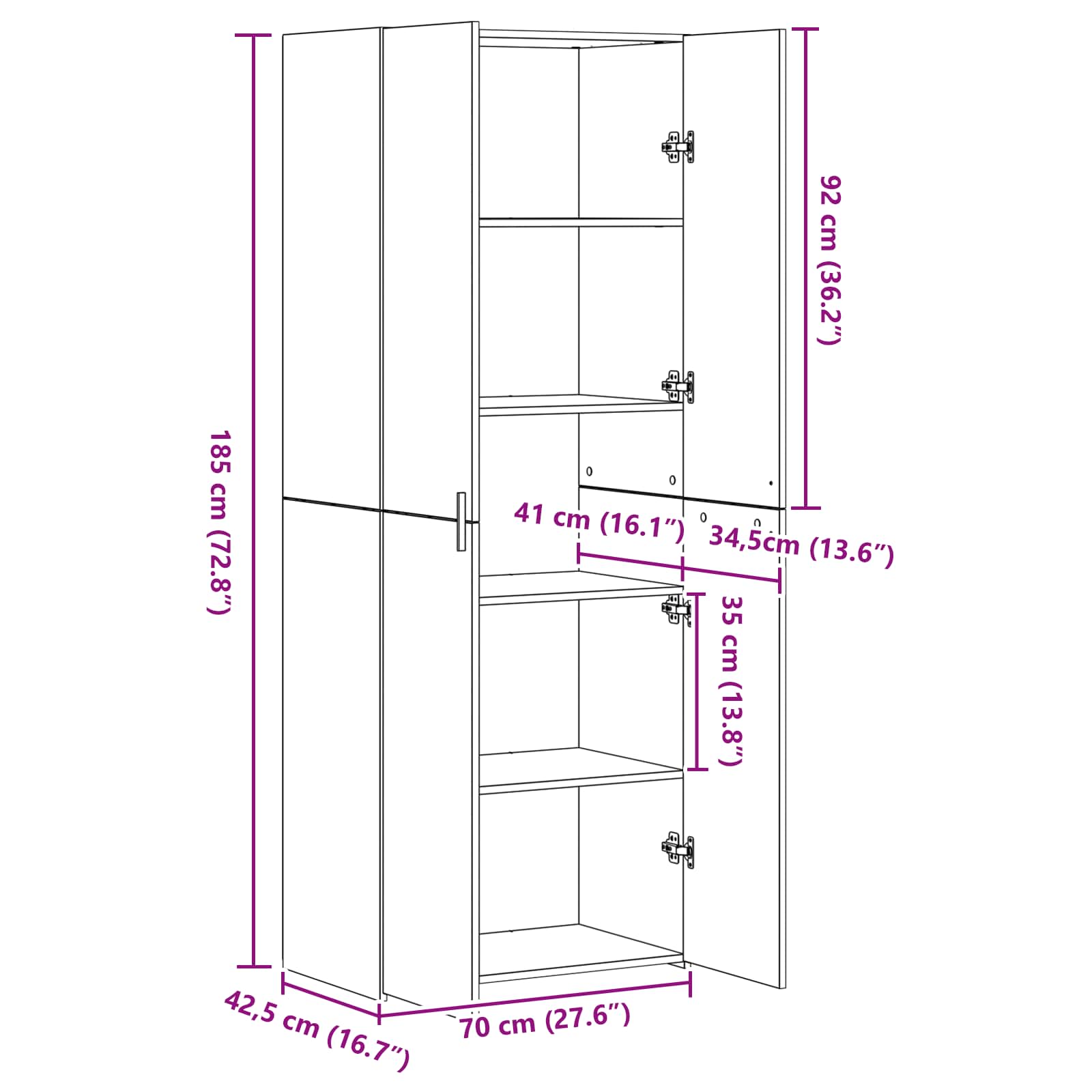 Highboard 2 pcs Schwarz Eichen-Optik 70 x 42,5 x 185 cm