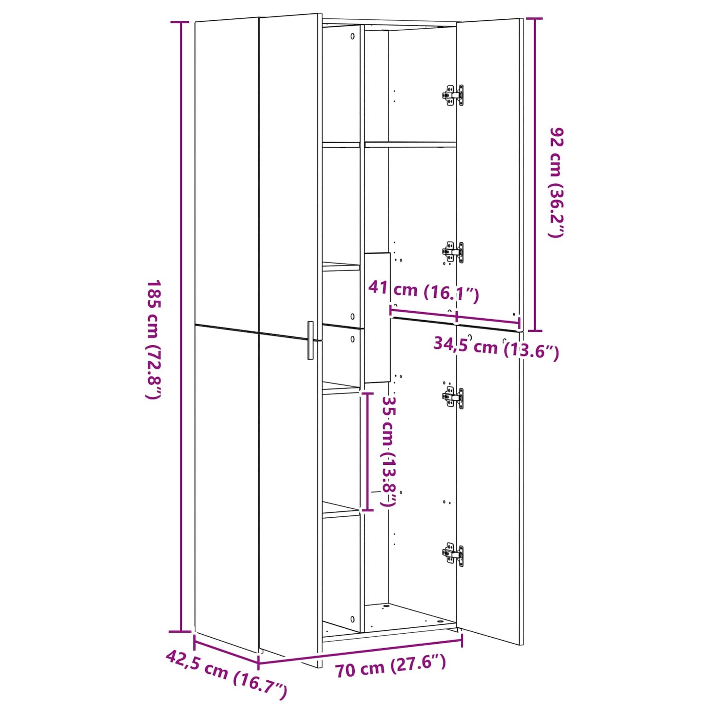 Highboard 2 pcs Altholz 70 x 42,5 x 185 cm