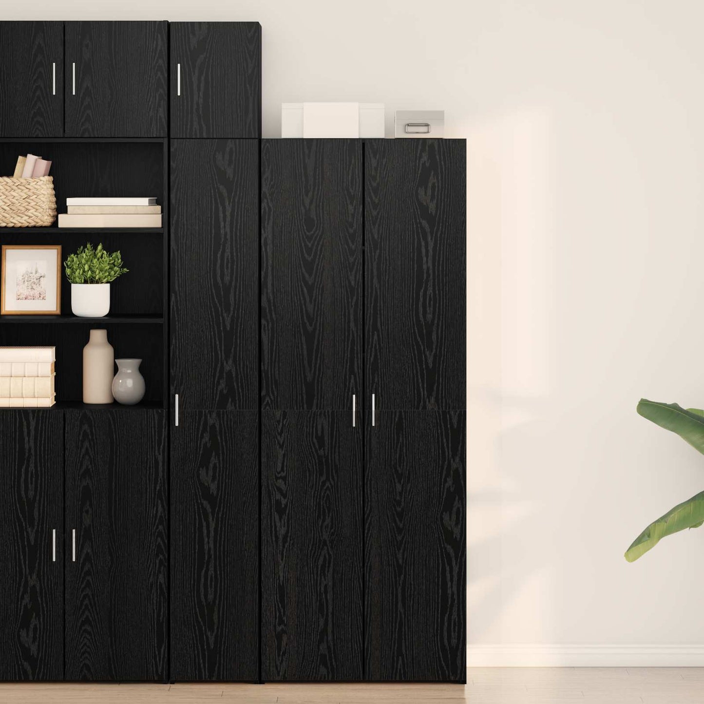 Highboard 2 pcs Schwarz Eichen-Optik 70 x 42,5 x 185 cm