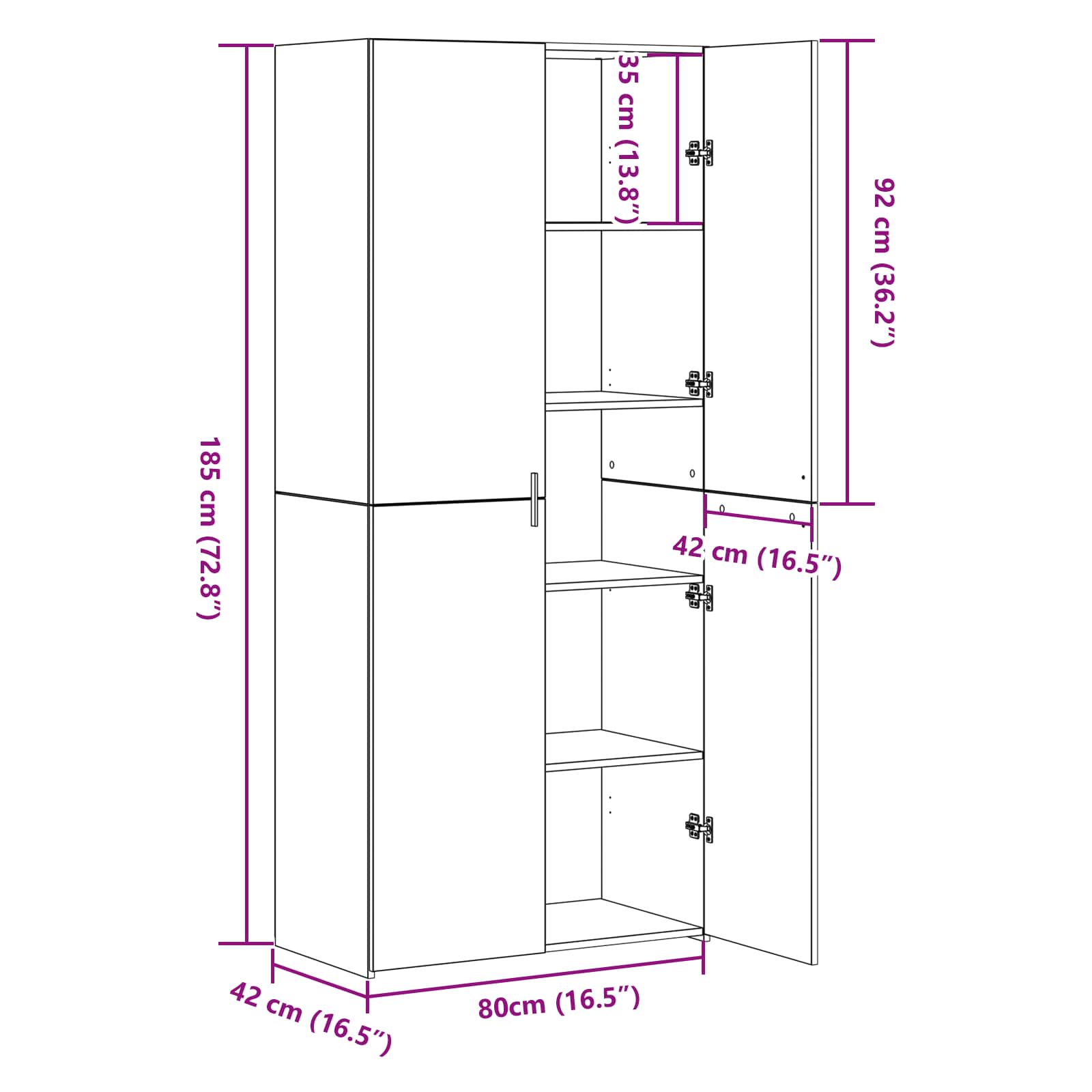 Highboard 2 stk. Artisan-Eiche 80 x 42 x 185 cm