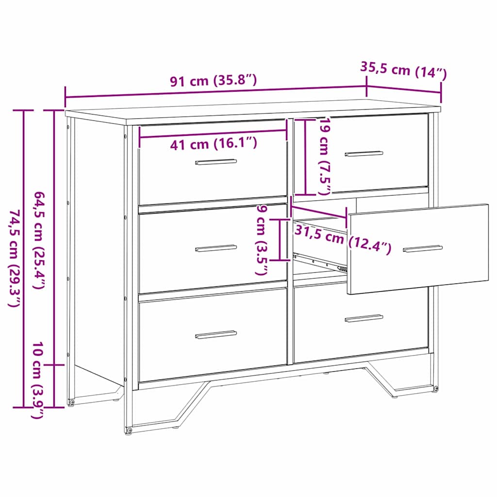 Kommode mit Schubladen 2 pcs Artisan-Eiche 91 x 35,5 x 74,5 cm